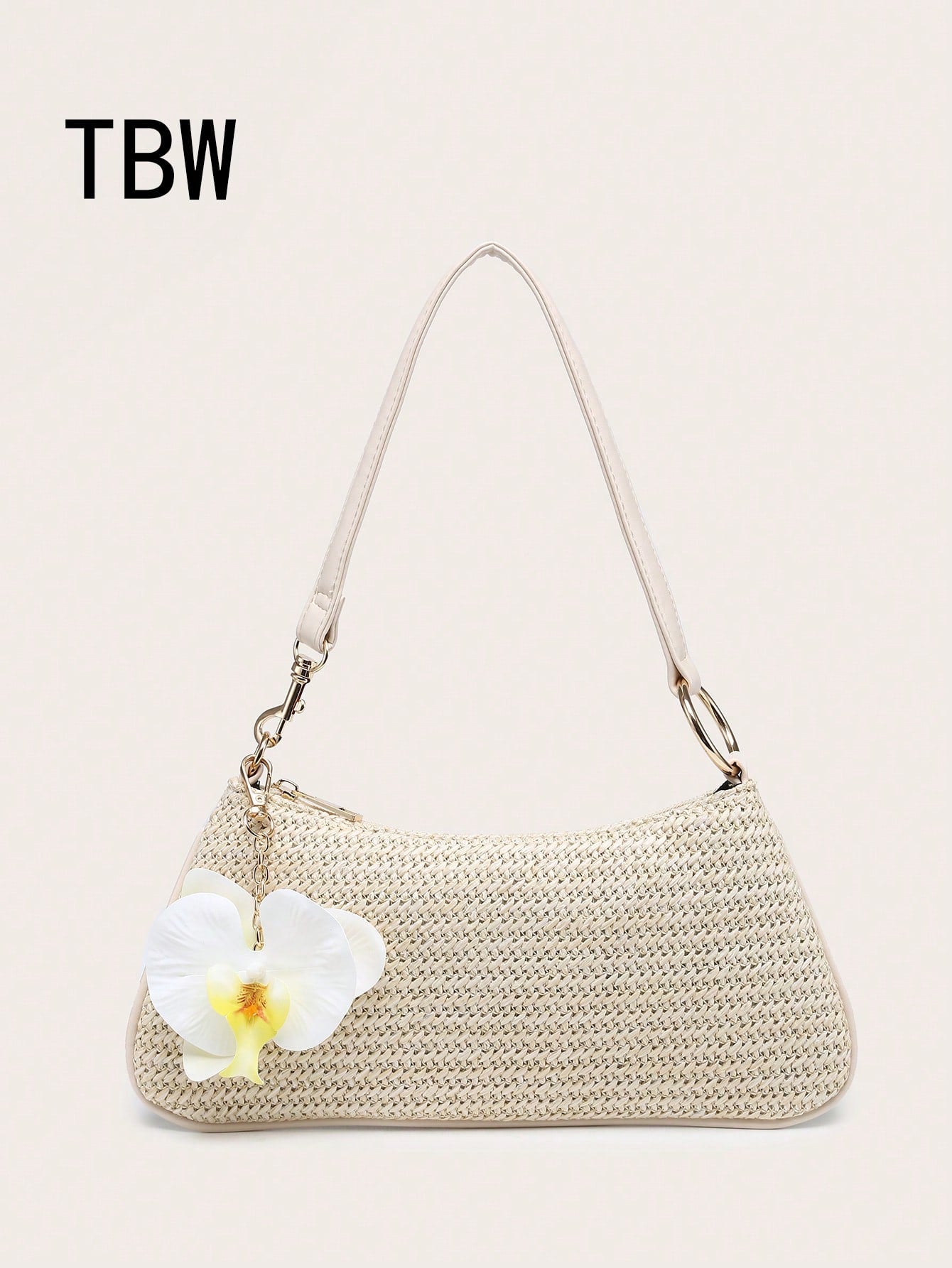 Women's Underarm Shoulder Bag, Square Bag, PU Rope Flower Pendant, Large Capacity, Lightweight, Casual Fashionable Beach Vacation Style, Suitable For Shopping And Vacation , Beach Bag, Holiday, Straw Bag