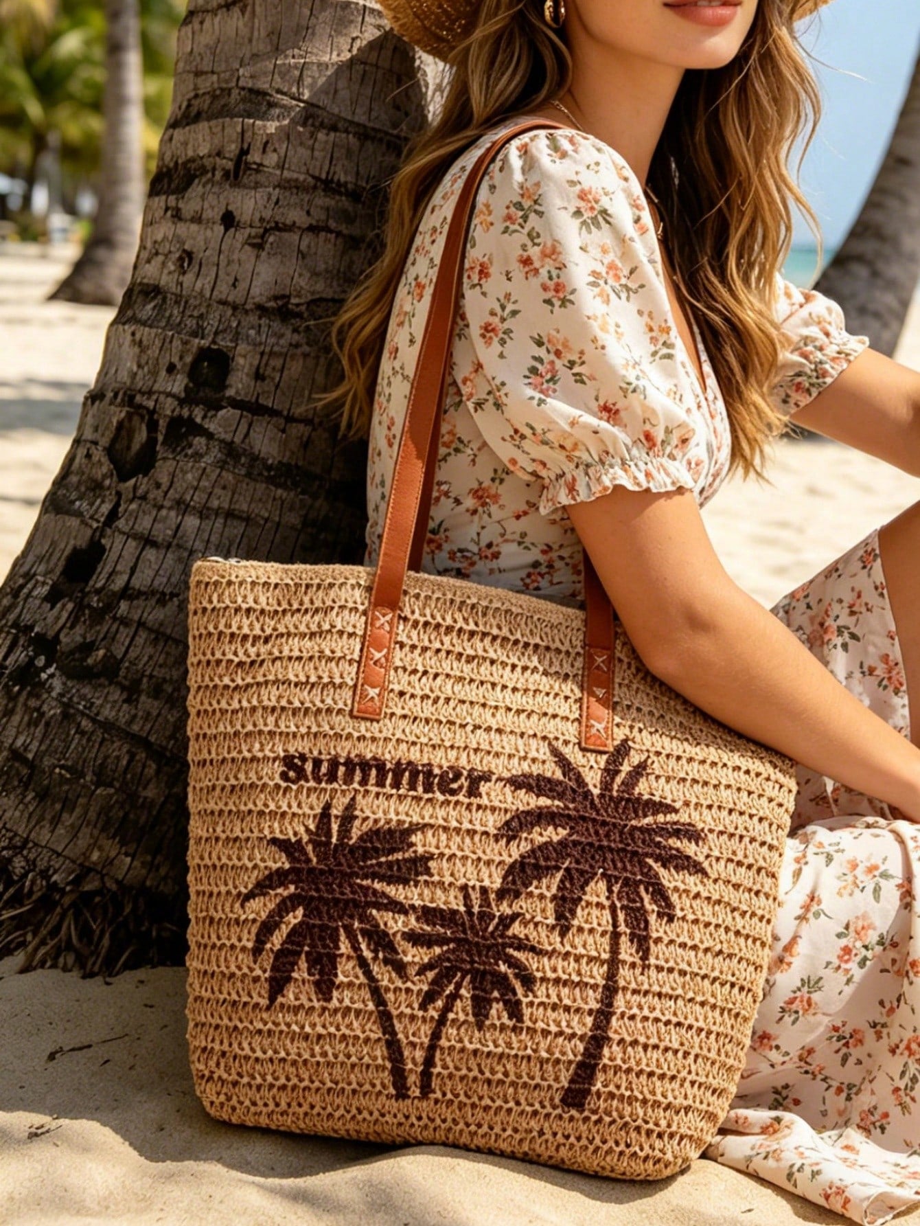 New Large Capacity Tote Bag, Woven Straw Dual Handle Design Women's Bag, Beach Bag For Commuting