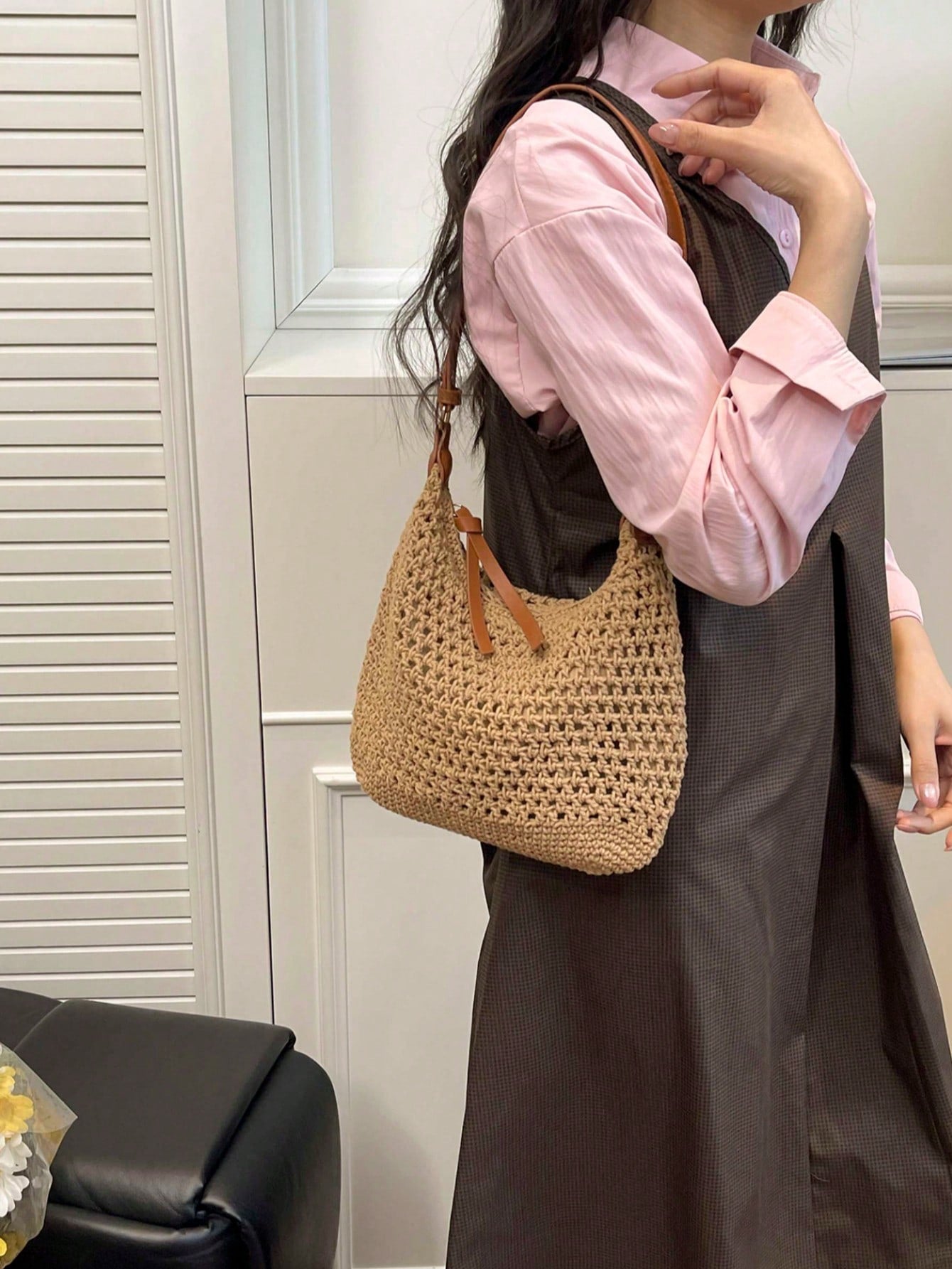 Dedoo Crochet Shoulder Bag For Women Lightweight Woven Beach Tote Handbag For Summer Vacations