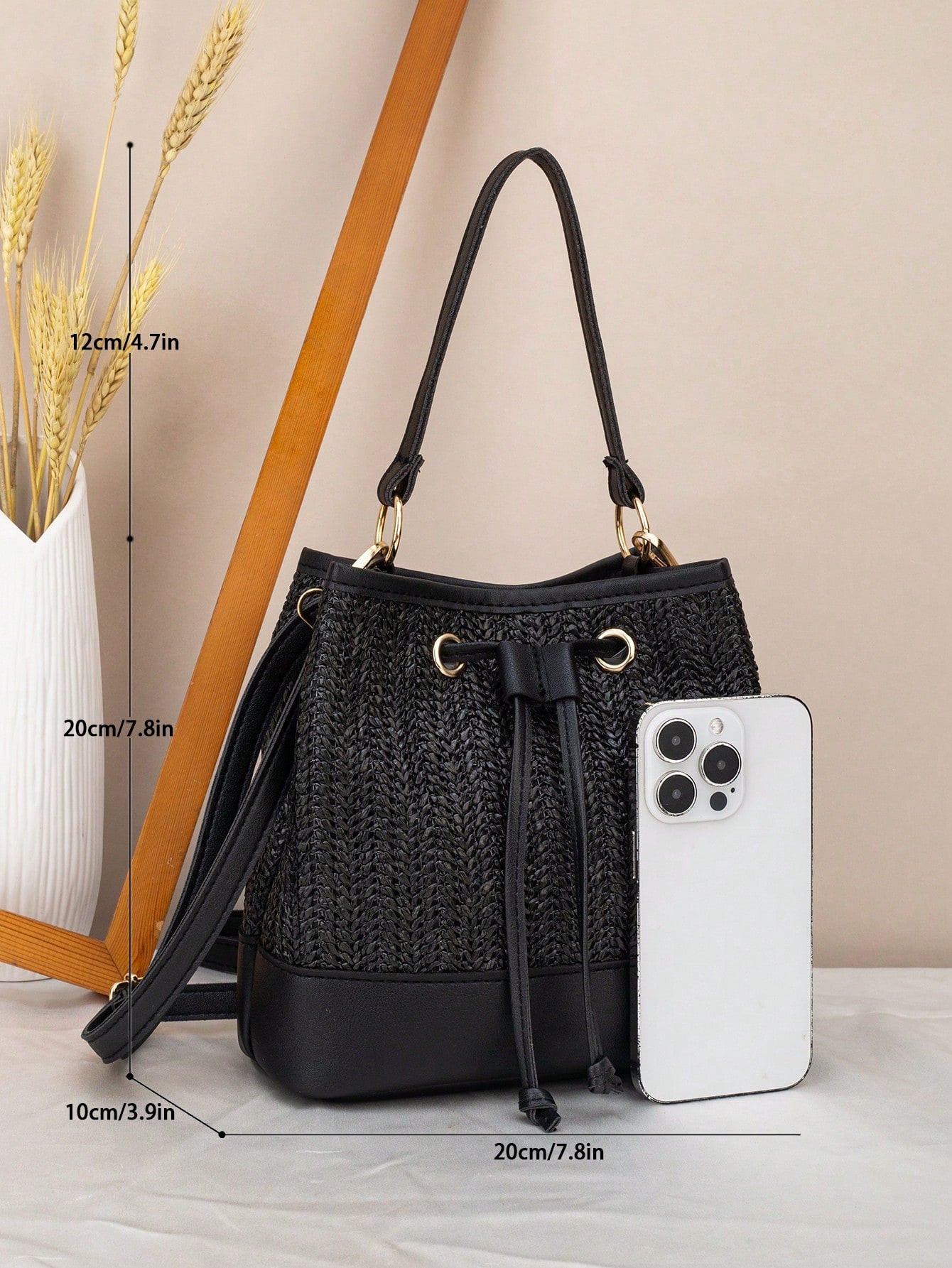 Drawstring Bucket Bag, Large Capacity Daily Versatile Bag, New Summer Beach Bag, Straw Crossbody Bag, Durable Women Handbag
