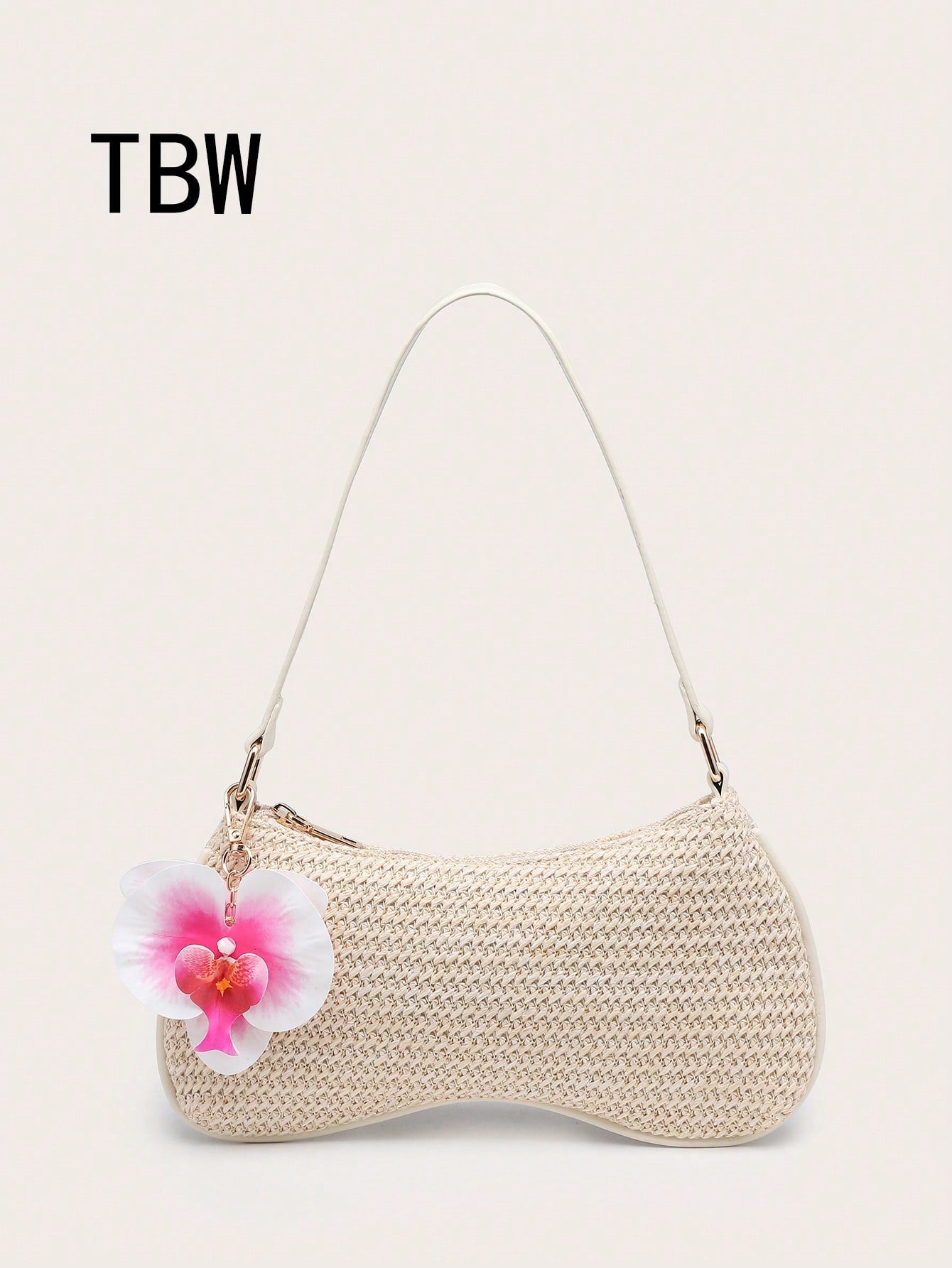 Women's Underarm Shoulder Bag, Square Bag, PU Rope Flower Pendant, Large Capacity, Lightweight, Casual Fashionable Beach Vacation Style, Suitable For Shopping And Vacation , Beach Bag, Holiday, Straw Bag