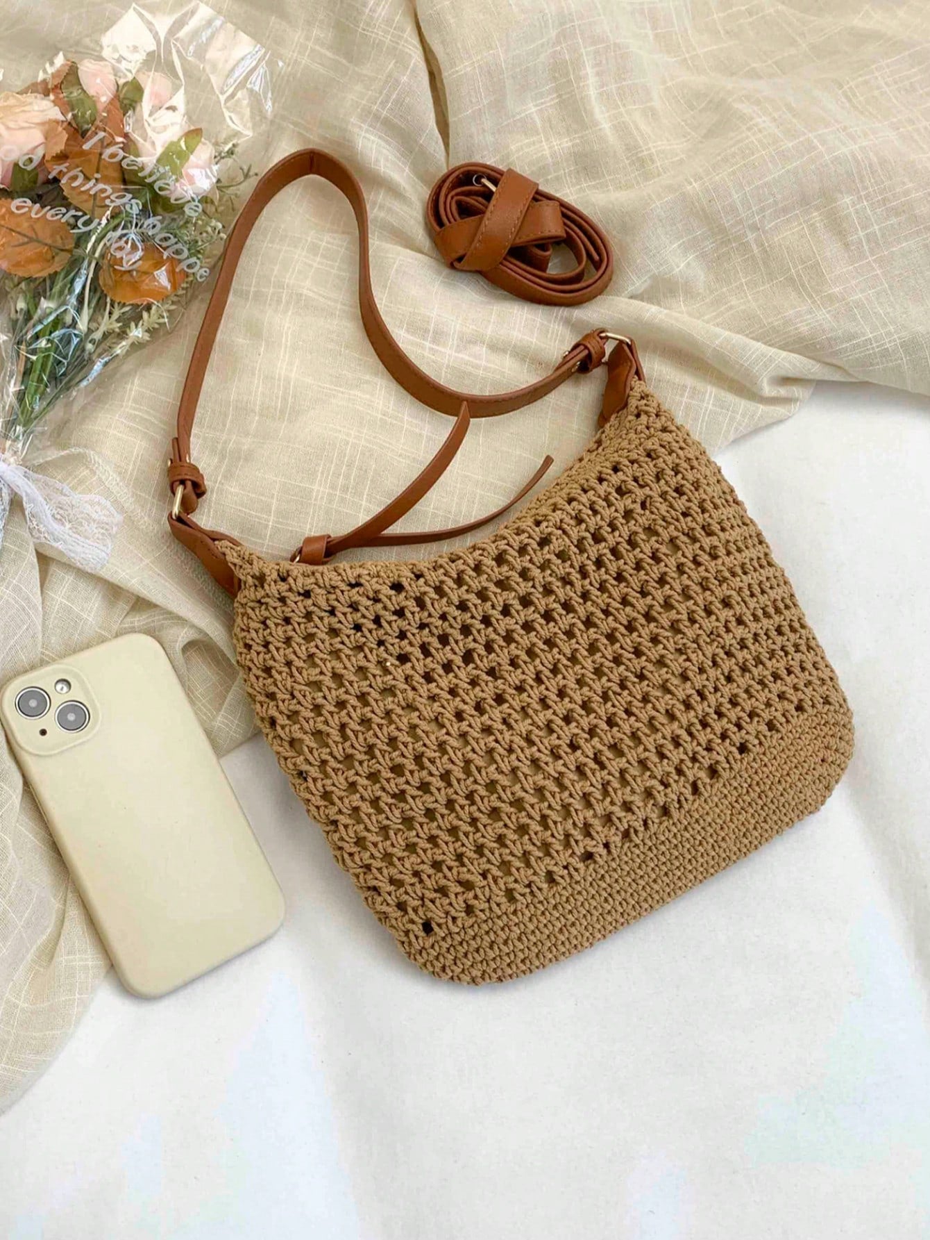 Dedoo Crochet Shoulder Bag For Women Lightweight Woven Beach Tote Handbag For Summer Vacations