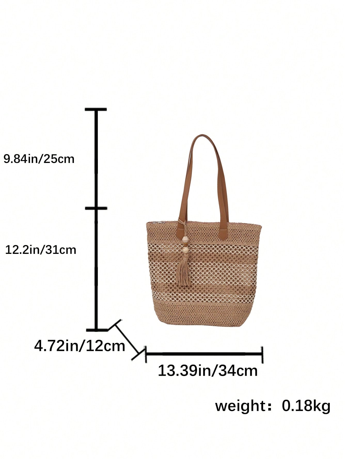Tasseled Accent Colorblock Tote Bag, Beach Vacation Bag