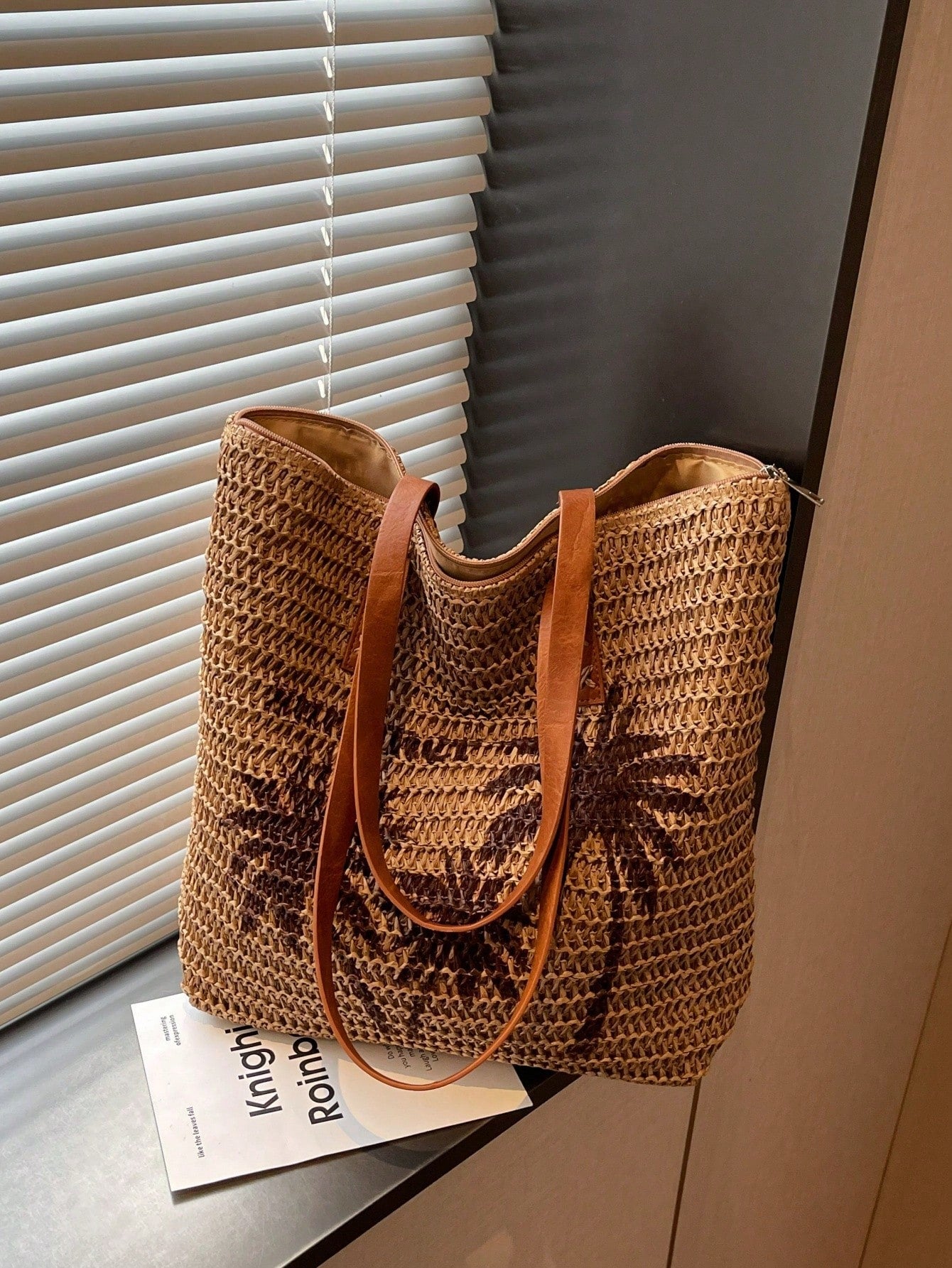 New Large Capacity Tote Bag, Woven Straw Dual Handle Design Women's Bag, Beach Bag For Commuting
