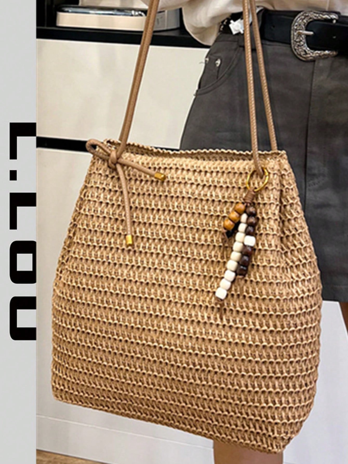 Handwoven Casual Backpack With Pendant, Solid Color Straw Shoulder Strap, Large Capacity Straw Bag, Versatile Shoulder/Tote Bag, 2026 New Women Handbag
