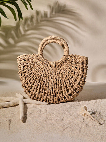 Tropiscape 1pc Half Circle Braided Drawstring Crossbody Bag For Women, Fashion Holiday Handbag For Travel And Daily Shopping Beach Autumn Winter Gifts ,Vacation Essentials