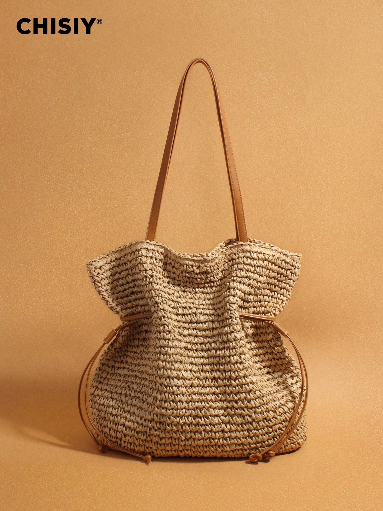 New Drawstring Crochet Bag, Single Shoulder Crossbody Woven Women's Bag, Large Capacity Grass Woven Bag, Vacation Travel Shopping, Daily Party Activities, Music Festival