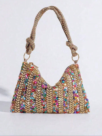2026 New Rhinestone Decorated Evening Bag, Colorful Banquet Bag, Elegant Party Event Handbag, European And American Style Refined Clutch, Dress Bag And Fashionable Wallet