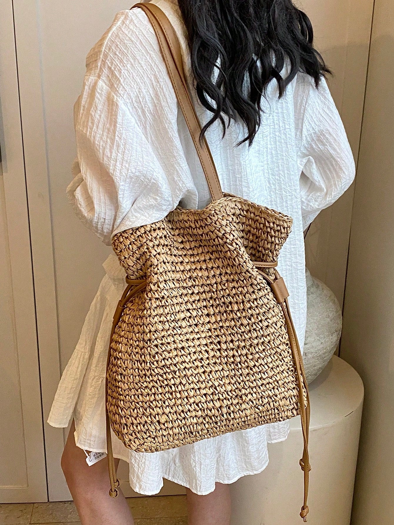 Fashionable Casual Versatile Solid Color Straw Tote Bag, Suitable For Holiday,