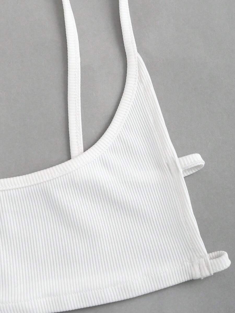 Women's black cropped camisole top with faux crocodile texture, backless spaghetti straps, and matching arm sleeves.