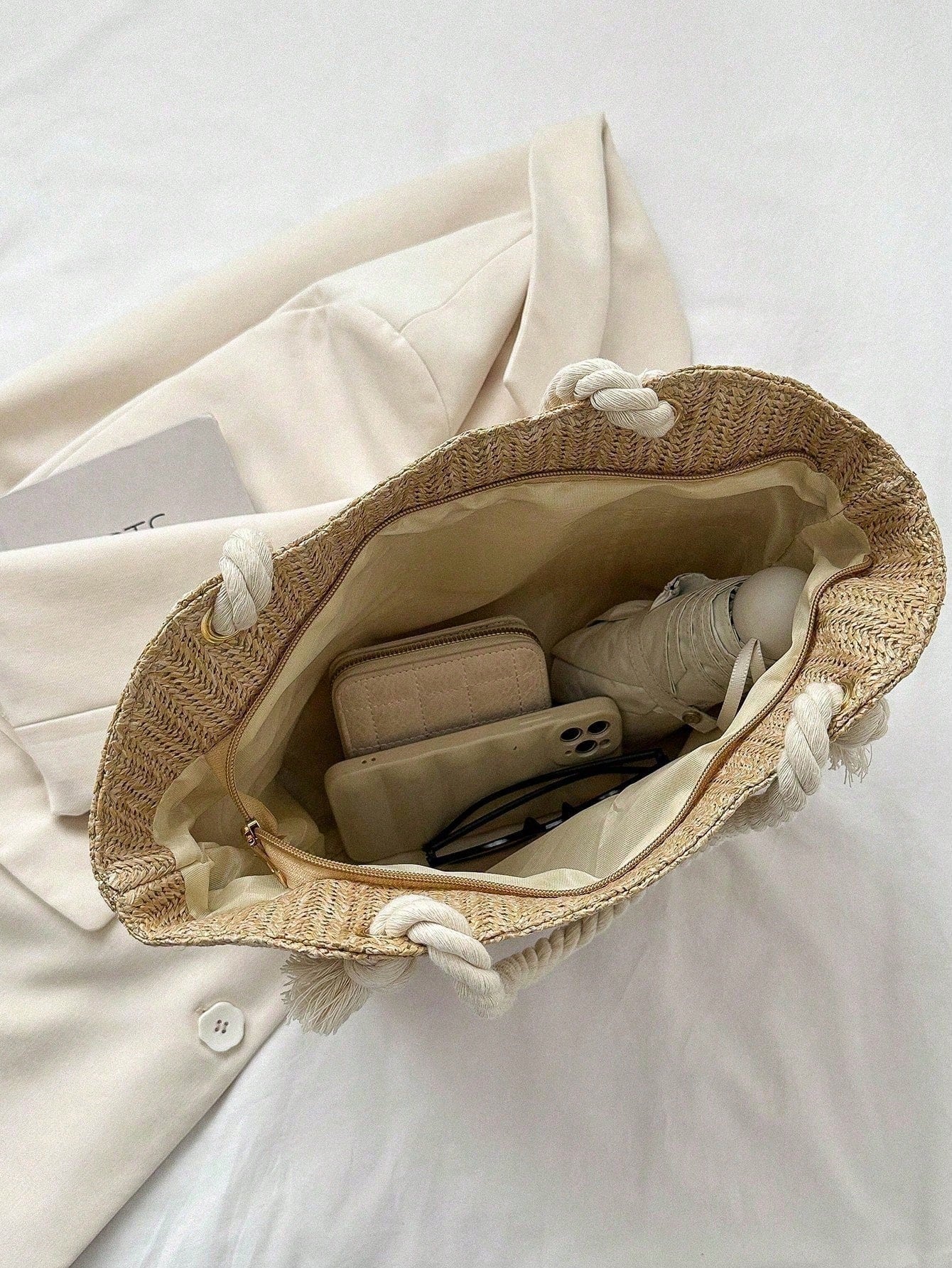 Summer Beach Vacation Straw Tote Bag, Large Capacity, Fashionable, Versatile, Casual Shoulder Bag