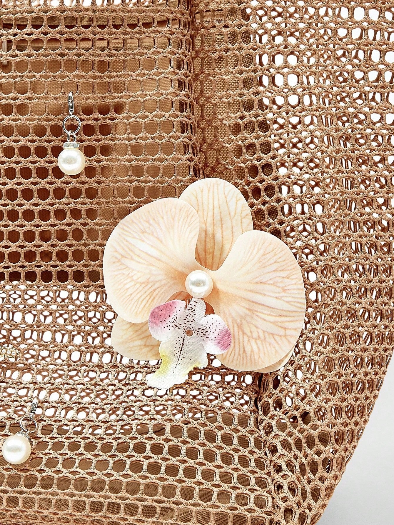 OMWE Fairycore 1pc Handmade Woven Tote Bag With Artificial Orchid, Lily Decor,