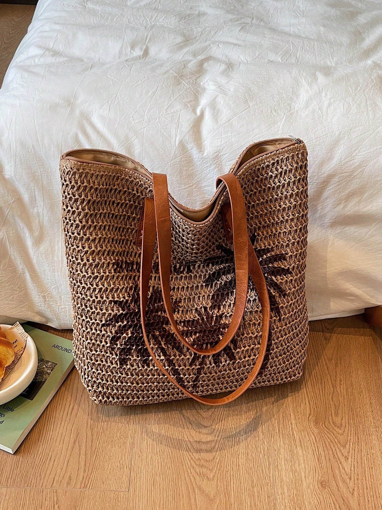 New Large Capacity Tote Bag, Woven Straw Dual Handle Design Women's Bag, Beach Bag For Commuting, Daily Shopping, Travel, Beach, Elegant, Lightweight, Casual, Portable, Suitable For Teenagers, College Girls, Outdoor Travel, Vacation, Medium Size