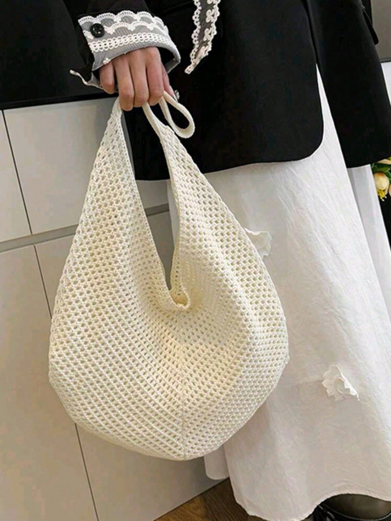 Large Capacity Crochet Shoulder Tote Bag - Lightweight, Multifunctional Knitted Handbag, Beige, Pink, Brown, Black, Suitable For Travel, Beach, Vacation And Daily Use, Large Tote Bag , Beach Bag , Crochet, Holiday, Yellow