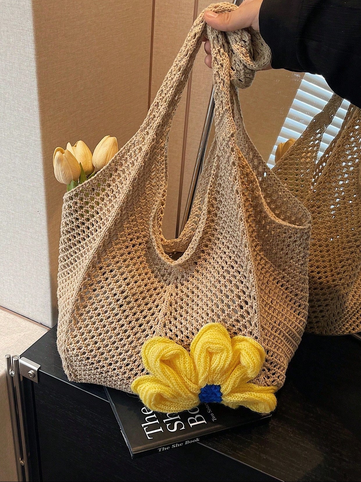 Summer New Casual Straw Tote Bag, Women Large Capacity Shoulder Shopping Handbag , Summer , Beach