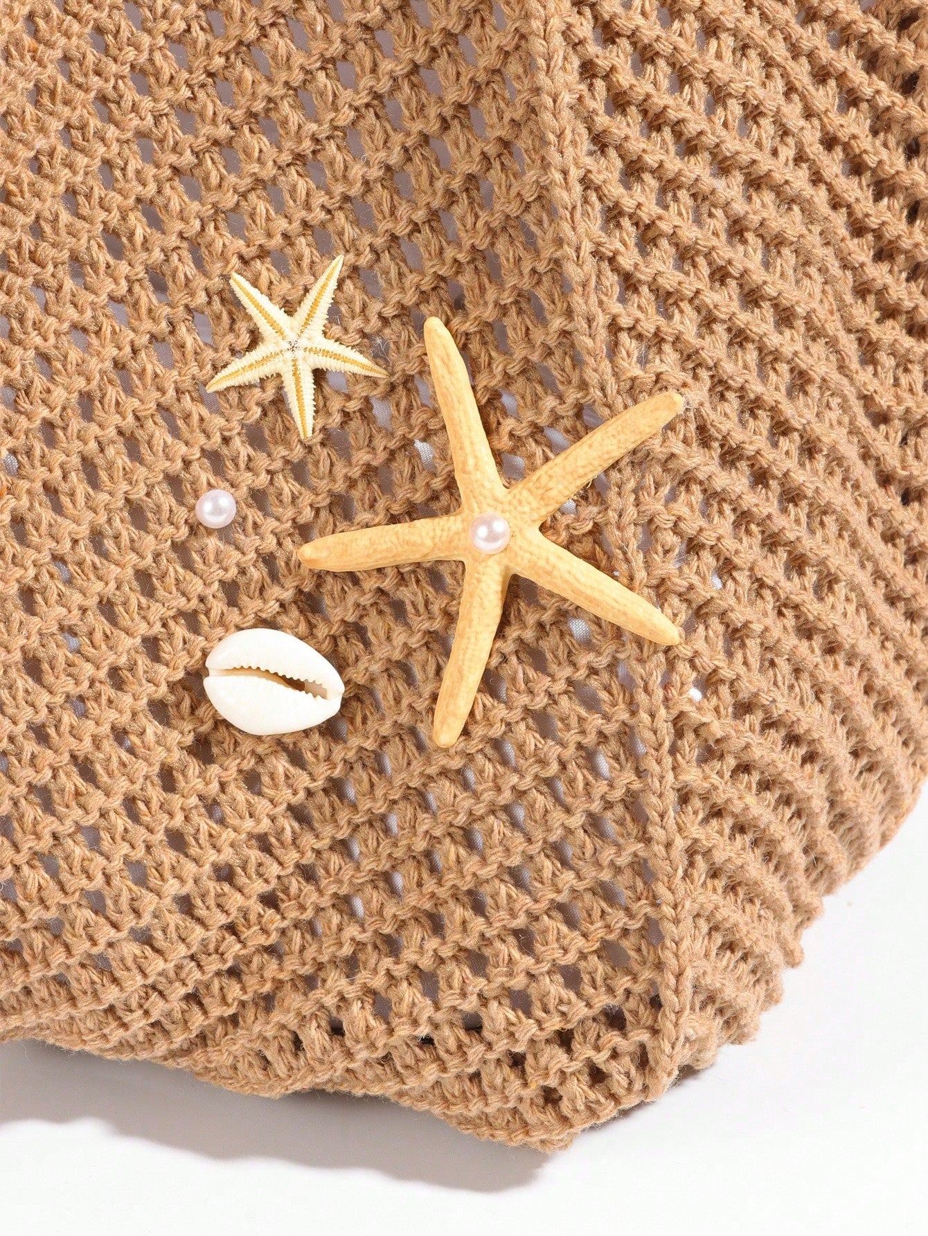 ROMWE Fairycore 1 Pc Tropical Ocean Beach Vacation Style Woven Hollow Beige Women's Shoulder Crossbody Handbag, Large Capacity Travel Vacation Bag