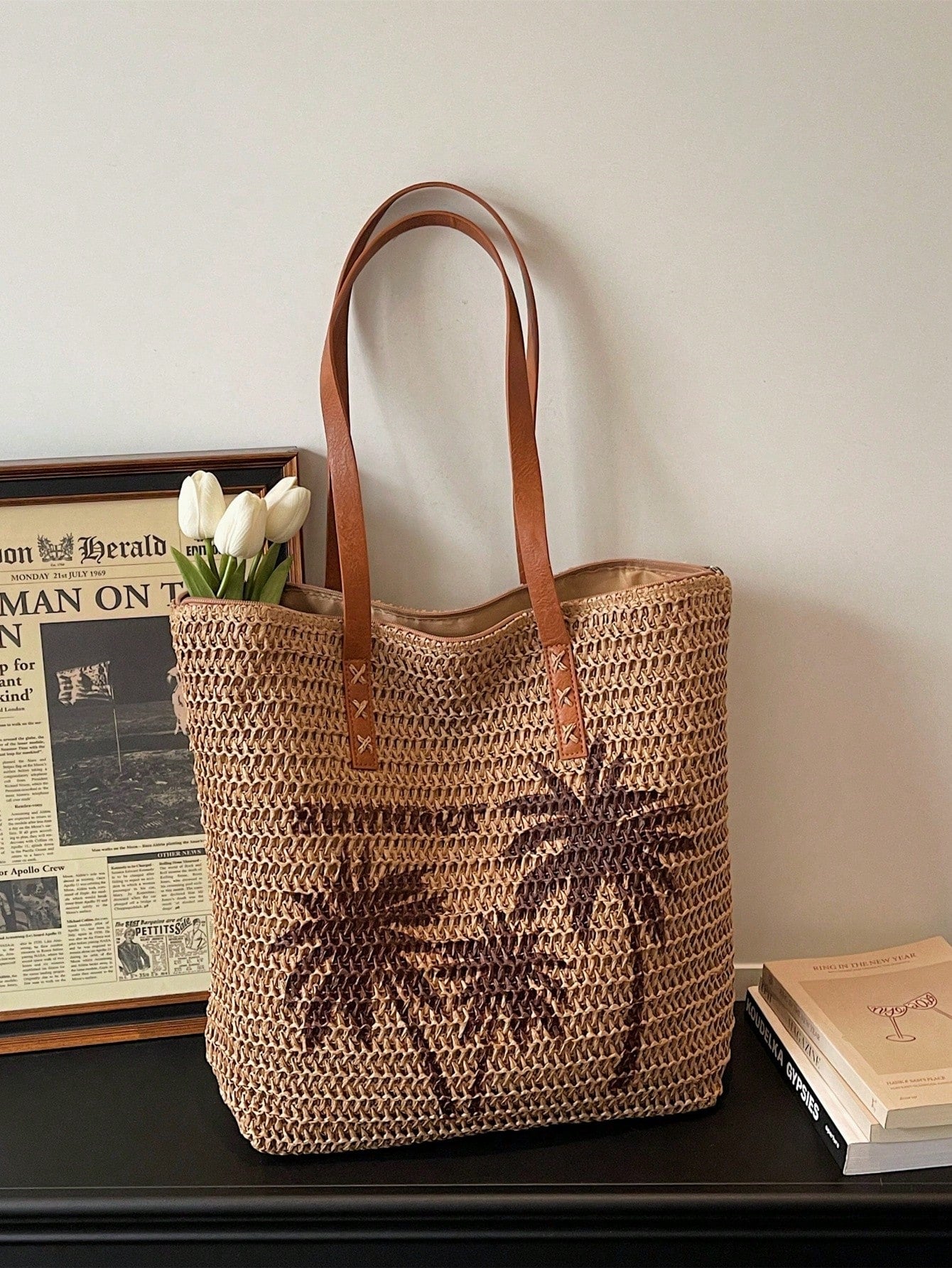 New Large Capacity Tote Bag, Woven Straw Dual Handle Design Women's Bag, Beach Bag For Commuting, Daily Shopping, Travel, Beach, Elegant, Lightweight, Casual, Portable, Suitable For Teenagers, College Girls, Outdoor Travel, Vacation, Medium Size