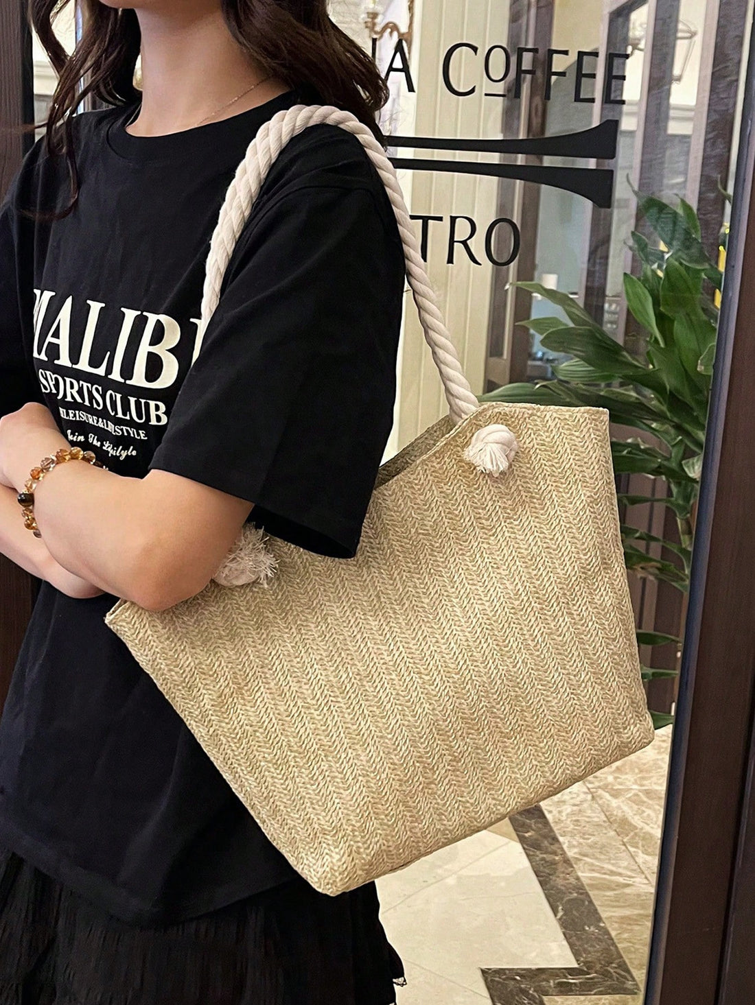 Summer Beach Vacation Straw Tote Bag, Large Capacity, Fashionable, Versatile, Casual Shoulder Bag