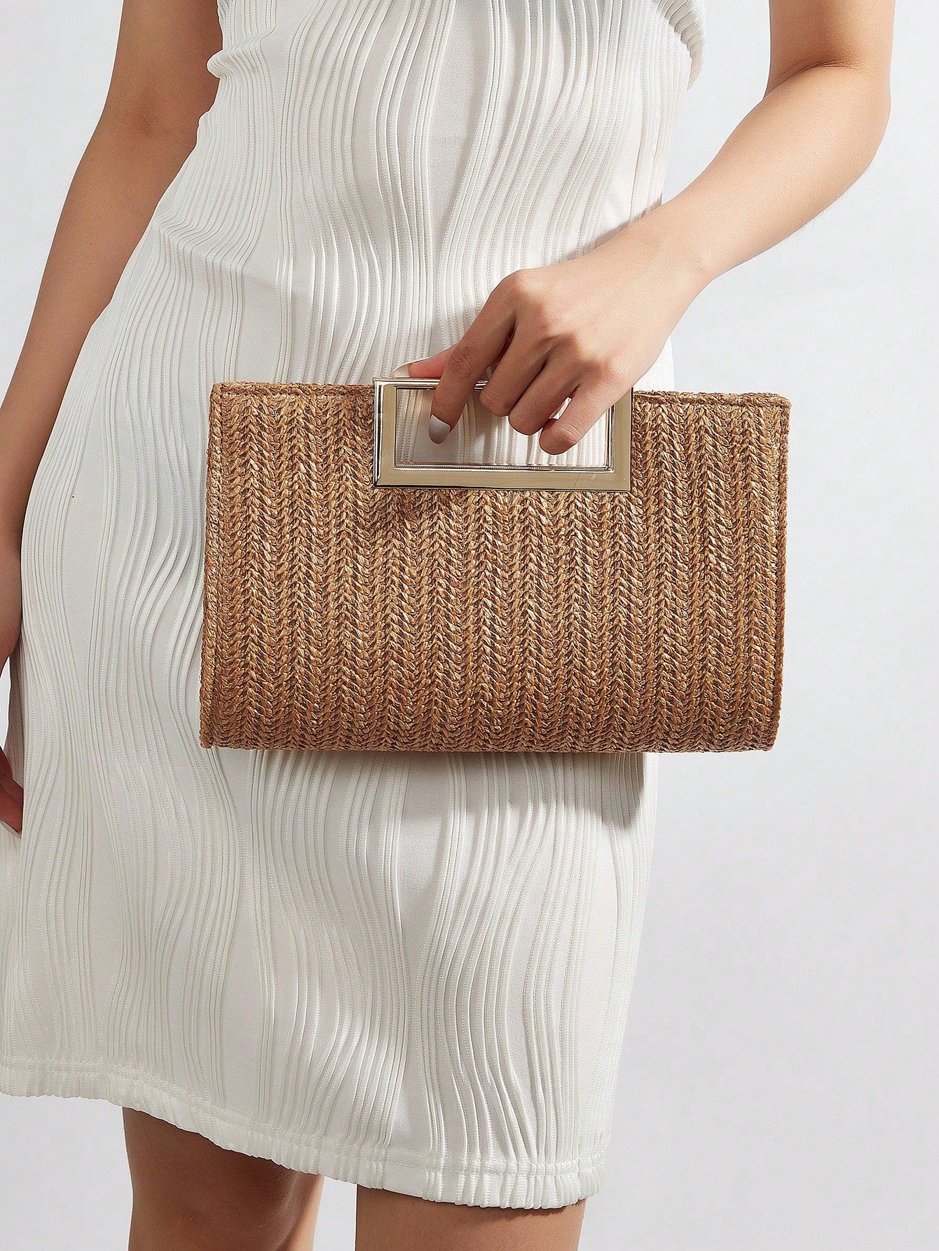 AIBBYDAR Beige Woven Handbag For Women, Fashion Tote Bag For Holiday, Beach, Business Commute, Casual, Minimalist, Beach, Vacation, Woven Bag