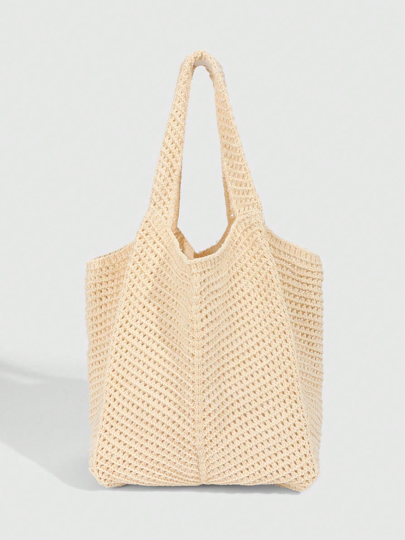 ROMWE Fairycore 1 Pc Tropical Ocean Beach Vacation Style Woven Hollow Beige Women's Shoulder Crossbody Handbag, Large Capacity Travel Vacation Bag