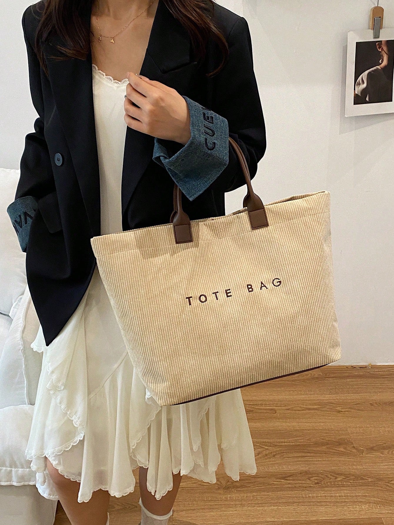 New Large Capacity Letter Decor Woven Straw Tote Bag, Multi-Functional Commute Casual Vacation Woven Straw Handbag Suitable For Commuting, Shopping, Beach Vacation, Office, Holidays