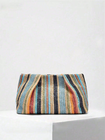 1pc Rainbow Color Woven Clutch Bag, Minimalist & Fashionable, Suitable For Casual/Daily Use, Woven Bag
