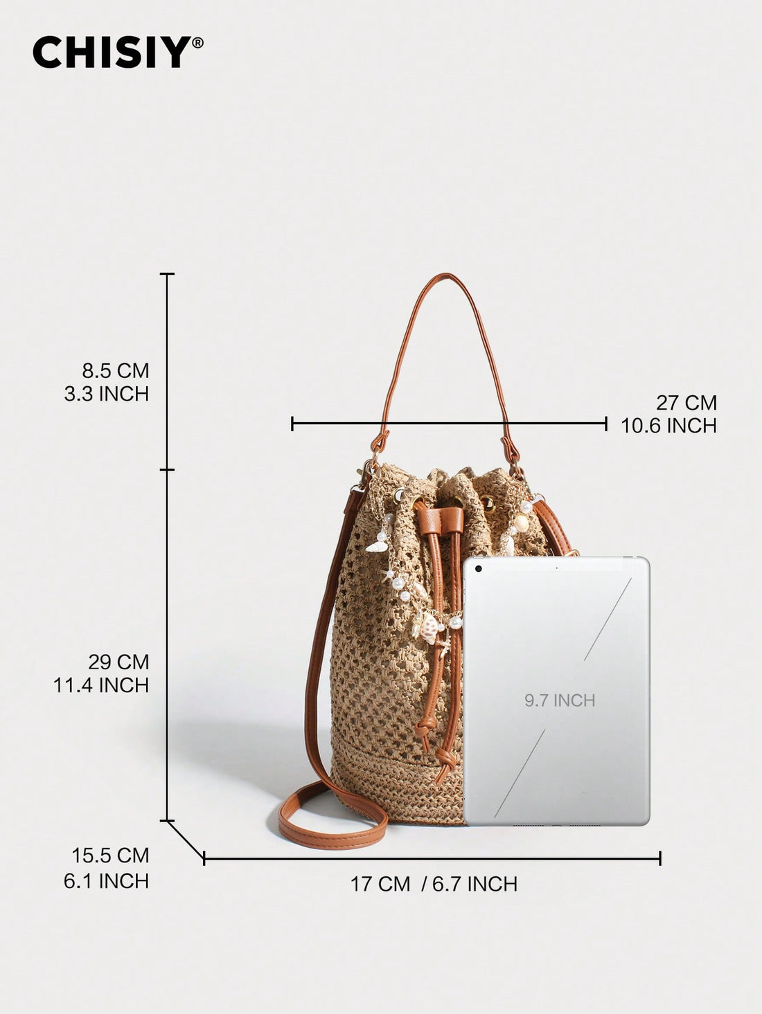 Original Handmade Style, Niche Vacation Style, Drawstring Woven Bag, Hollowed Out Woven Bucket Bag, Starfish Shell Hanging Decoration, Single Shoulder Crossbody Bag, Lightweight, Casual, Breathable, Shopping, Travel, Vacation Beach Bag