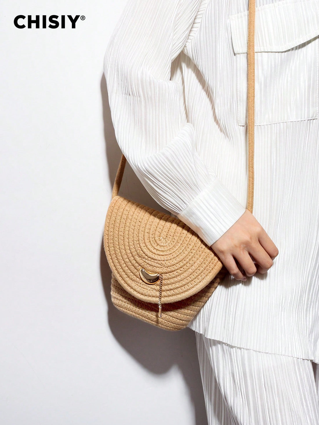 Handmade Original Golden Beaded Flap Solid Color Woven Fabric Casual Business Large Capacity Women Commuter Bag, Suitable For Office Ladies, Students, Going Out, Shopping, Travel, Summer, Shoulder Bag, Valentine