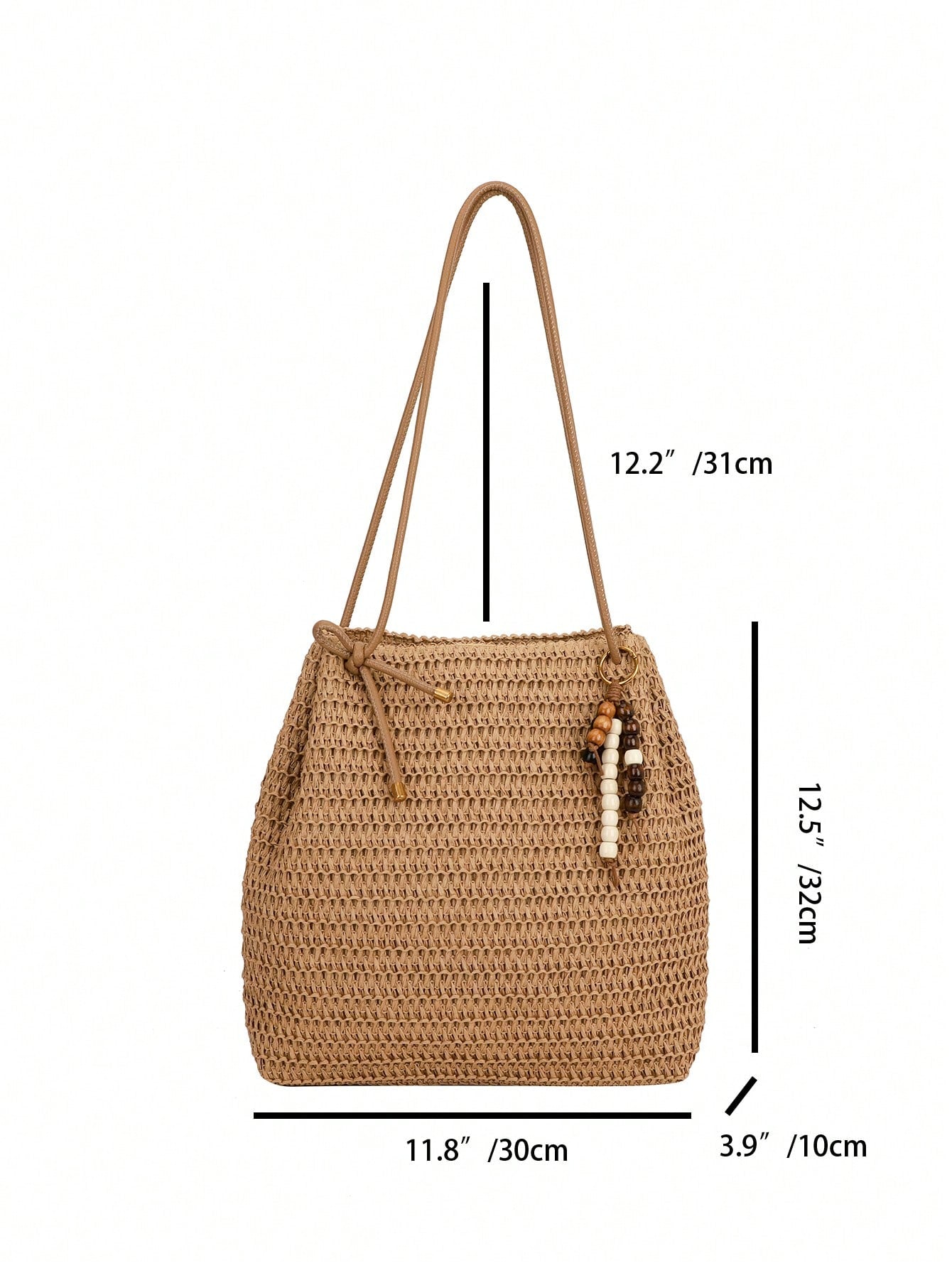 Handwoven Casual Backpack With Pendant, Solid Color Straw Shoulder Strap, Large Capacity Straw Bag, Versatile Shoulder/Tote Bag, 2026 New Women Handbag