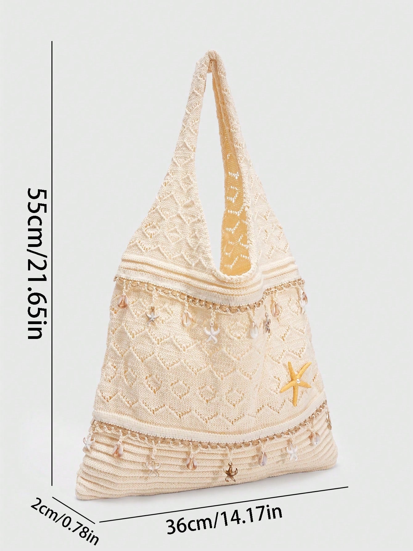 ROMWE Fairycore 1 Pc Tropical Ocean Beach Vacation Style Woven Hollow Beige Women's Shoulder Crossbody Handbag, Large Capacity Travel Vacation Bag