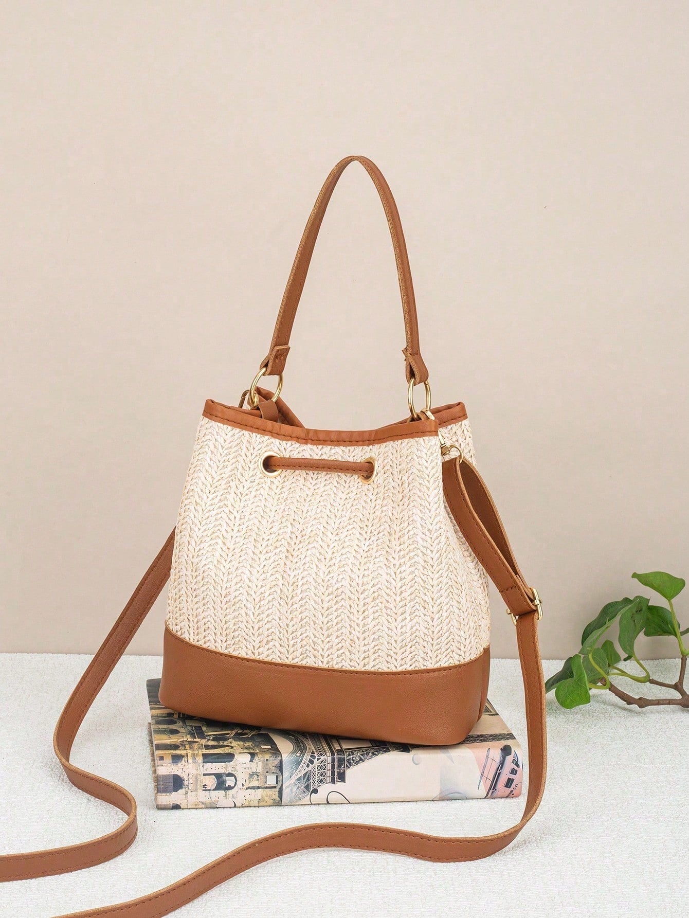 Drawstring Bucket Bag, Large Capacity Daily Versatile Bag, New Summer Beach Bag, Straw Crossbody Bag, Durable Women Handbag