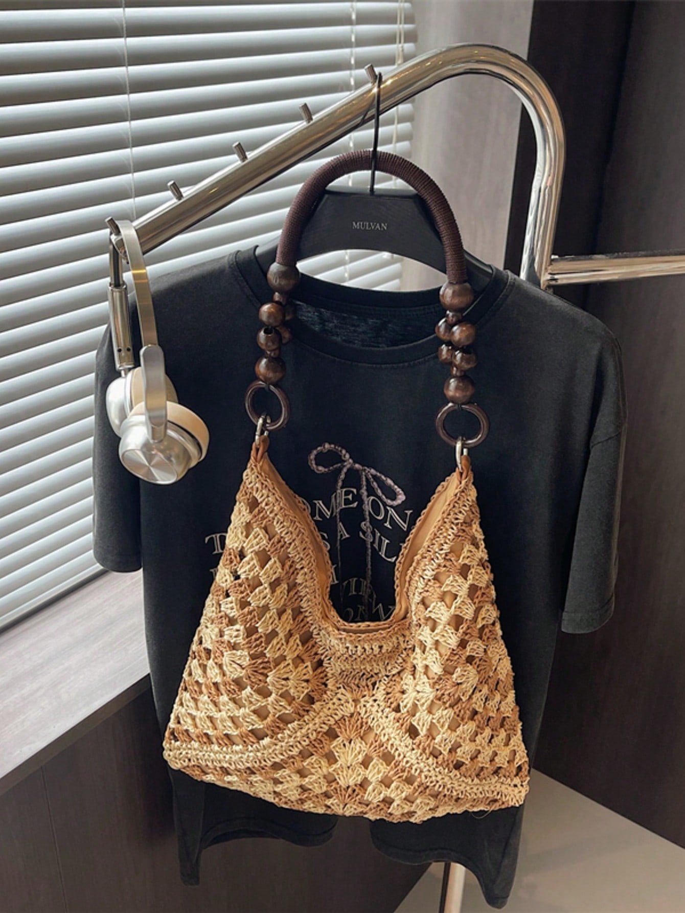 Handmade Crochet Hollow Straw Bag, Patchwork Large Capacity Shoulder Bag, Bohemian Contrast Color Straw Bag, Casual Versatile Women Bag, Slouchy Woven Bag, Summer Beach Vacation Straw Bag, Commute & Travel Dual-Use Women Bag, Can Fit , Gift For Women