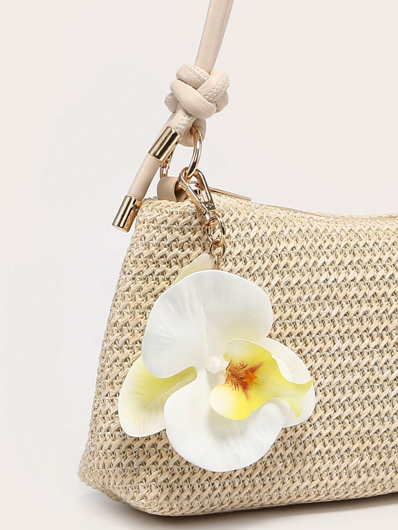 Women's Underarm Shoulder Bag, Square Bag, PU Rope Flower Pendant, Large Capacity, Lightweight, Casual Fashionable Beach Vacation Style, Suitable For Shopping And Vacation , Beach Bag, Holiday, Straw Bag