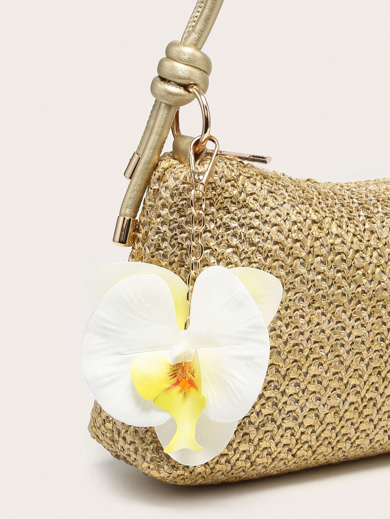 Women's Underarm Shoulder Bag, Square Bag, PU Rope Flower Pendant, Large Capacity, Lightweight, Casual Fashionable Beach Vacation Style, Suitable For Shopping And Vacation , Beach Bag, Holiday, Straw Bag