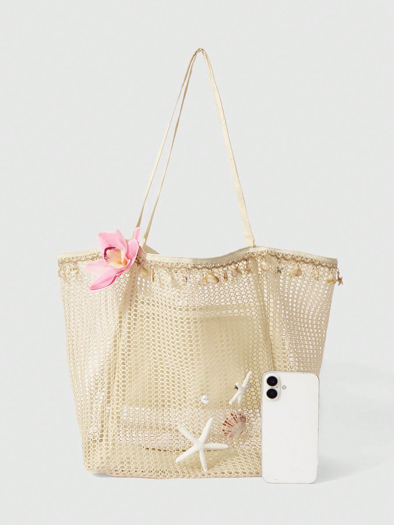 OMWE Fairycore 1pc Handmade Woven Tote Bag With Artificial Orchid, Lily Decor,