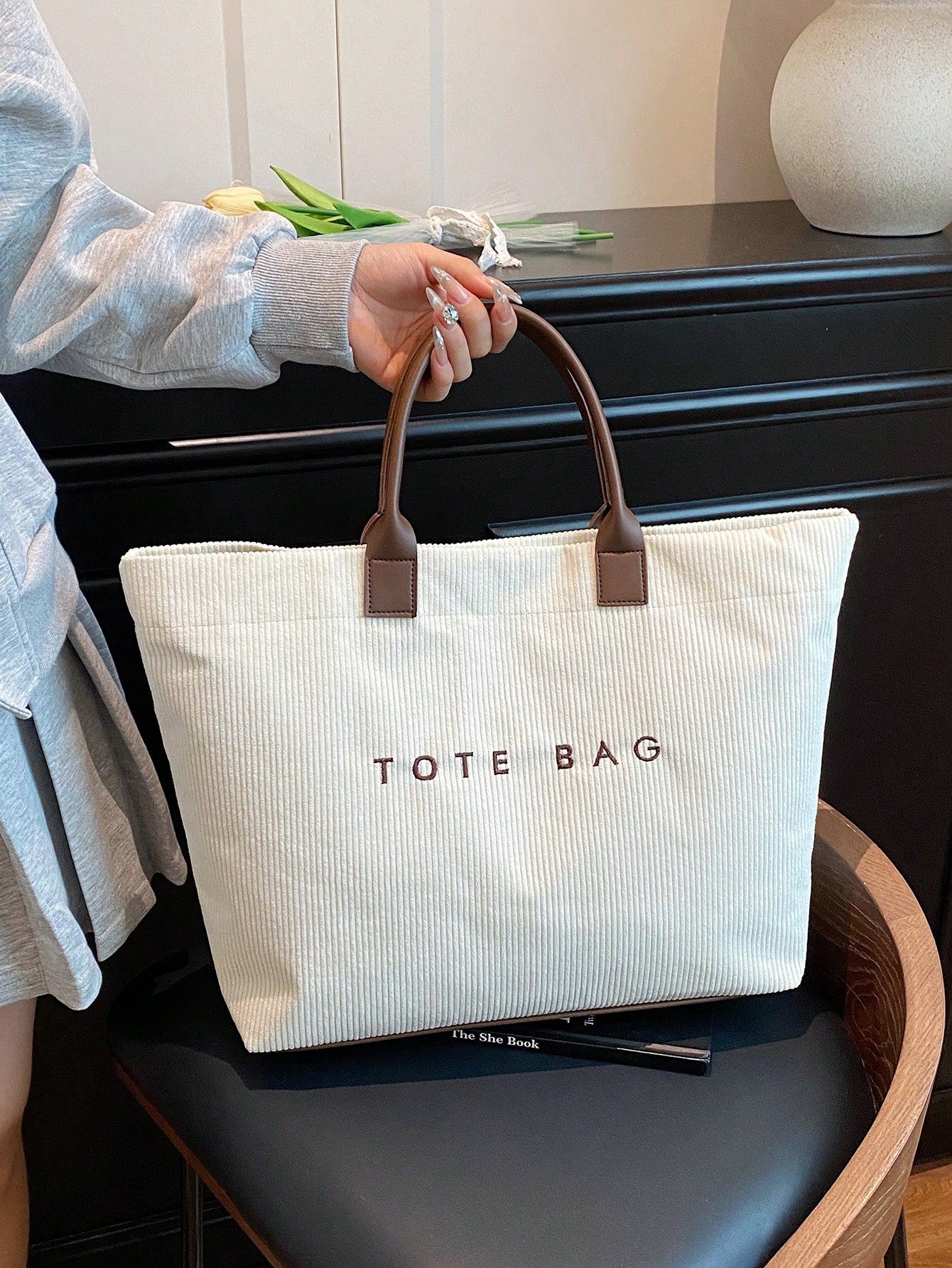 New Large Capacity Letter Decor Woven Straw Tote Bag, Multi-Functional Commute Casual Vacation Woven Straw Handbag Suitable For Commuting, Shopping, Beach Vacation, Office, Holidays