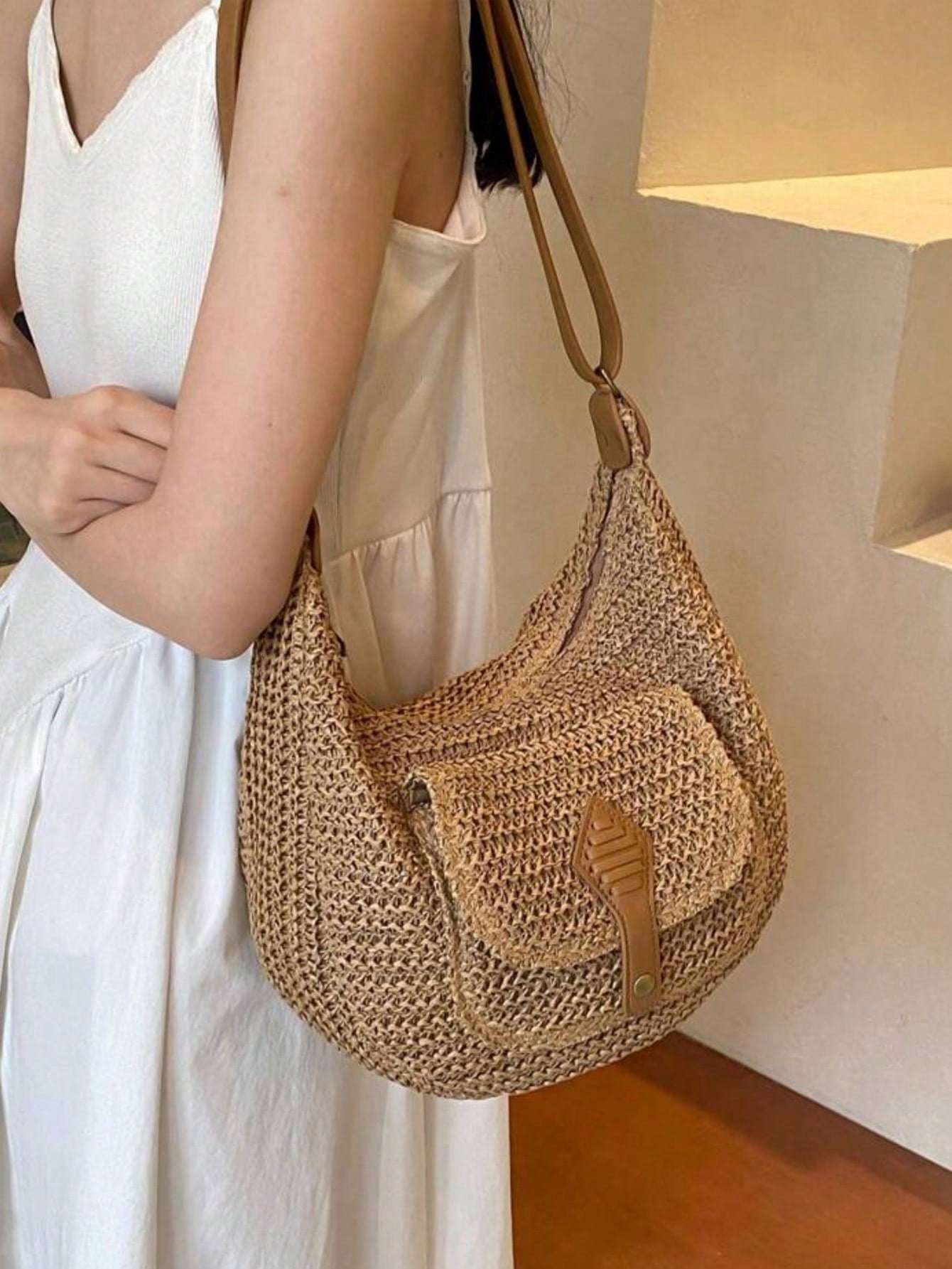 Fashionable Minimalist Woven Crossbody Bag, Women's Versatile Casual Shoulder Bag, Suitable For Summer Beach Vacation, Beach Tote, Ideal For Summer, Vacation And Daily Use, Travel Essential