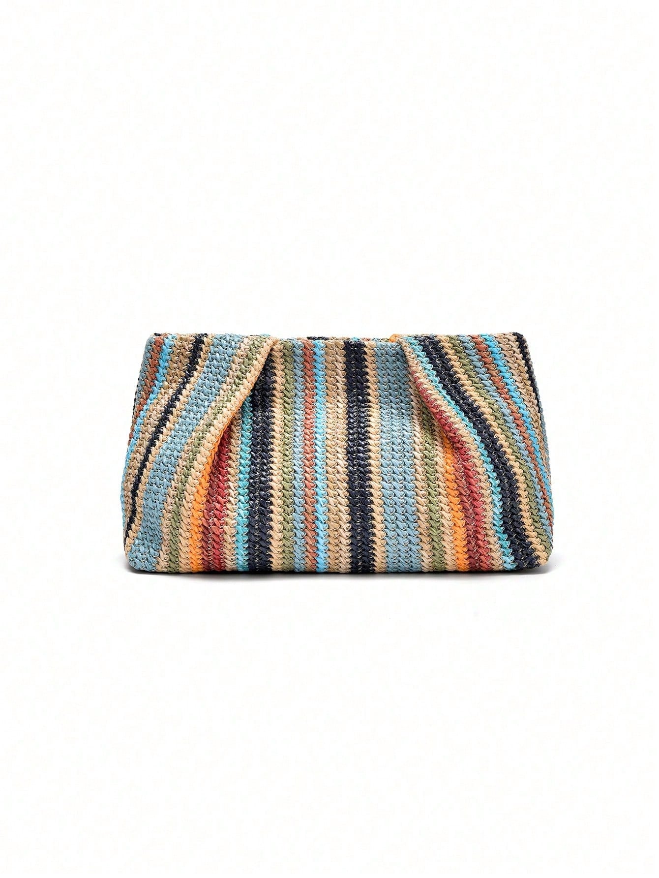 1pc Rainbow Color Woven Clutch Bag, Minimalist & Fashionable, Suitable For Casual/Daily Use, Woven Bag