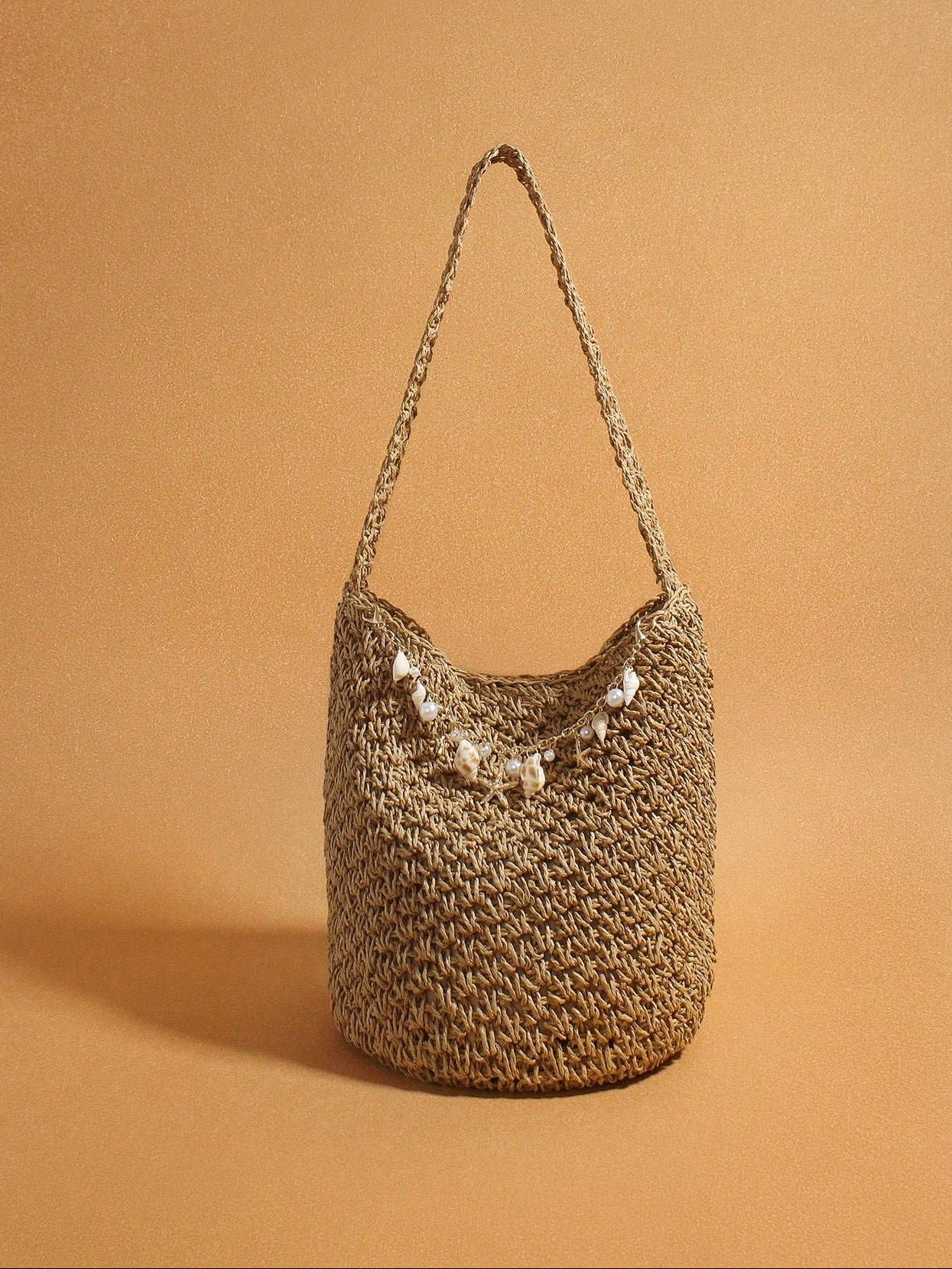 Original Handmade New Retro Woven Shoulder Bag, Summer Seaside Vacation Grass Woven Bag, Shell Starfish Hanging Decoration Bucket Bag, Large Capacity Commuting Handbag, Seaside Vacation Beach Bag, Daily Commuting Beach Leisure Party Travel