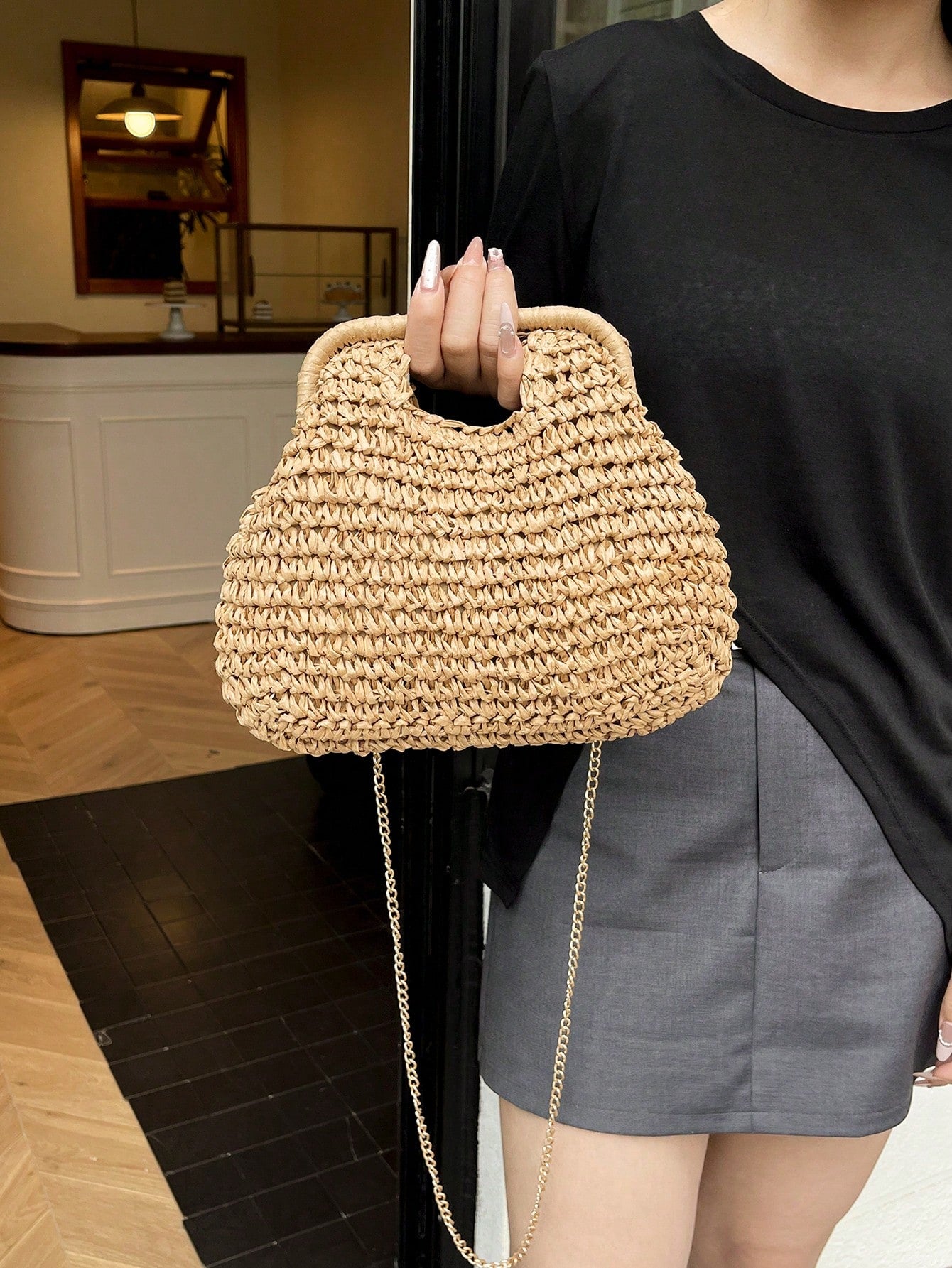 1 Pc Fashionable Handheld Woven Bag Spring/Summer New Style Simple Vacation Travel Beach Paper Woven Crossbody Popular Shoulder Bag For Vacation Travel&Fashionable Clothing Matching&Going Shopping With Friends