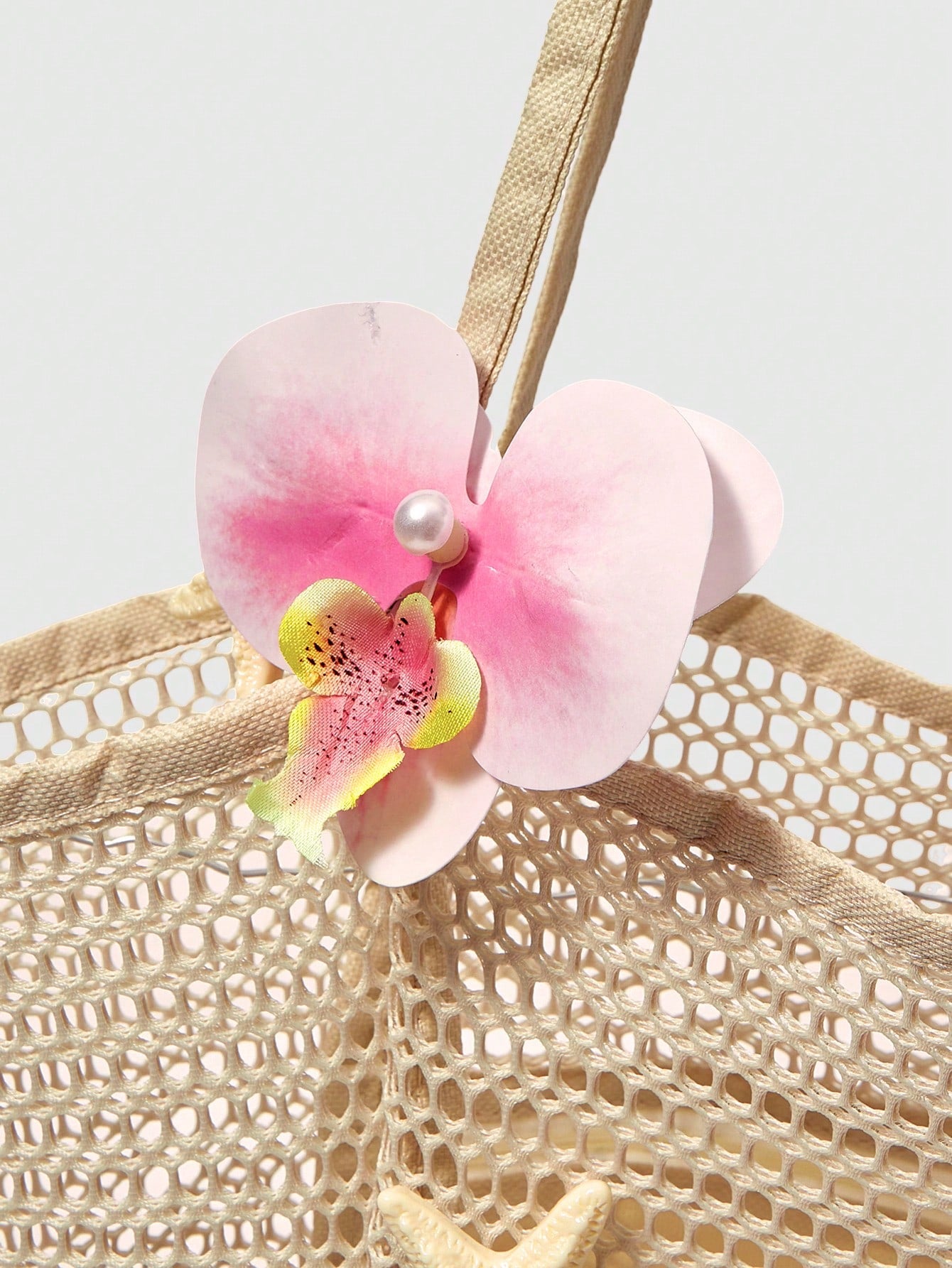 OMWE Fairycore 1pc Handmade Woven Tote Bag With Artificial Orchid, Lily Decor,
