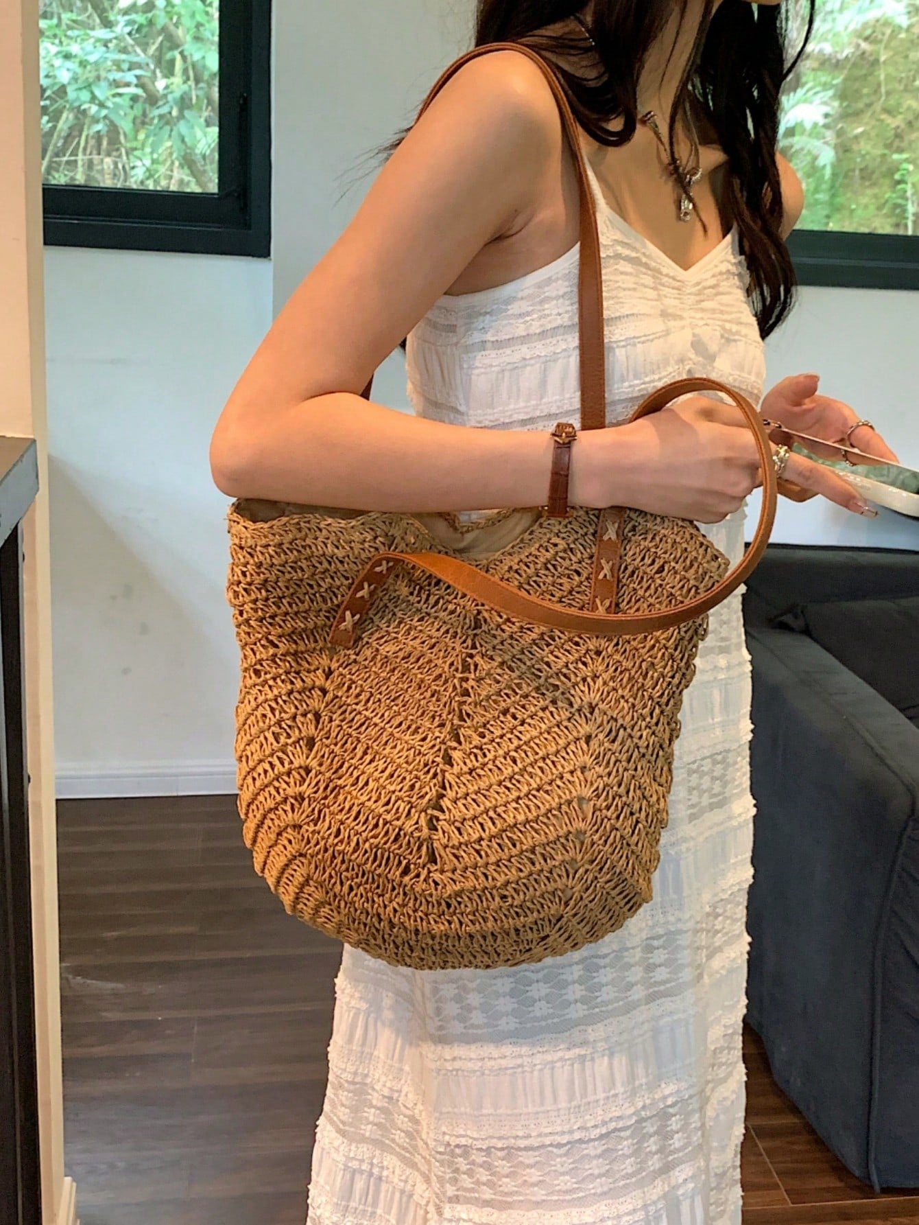 New Large Capacity Tote Bag, Woven Straw Dual Handle Design Women's Bag, Beach Bag For Commuting, Daily Shopping, Travel, Beach, Elegant, Lightweight, Casual, Portable, Suitable For Teenagers, College Girls, Outdoor Travel, Vacation, Medium Size