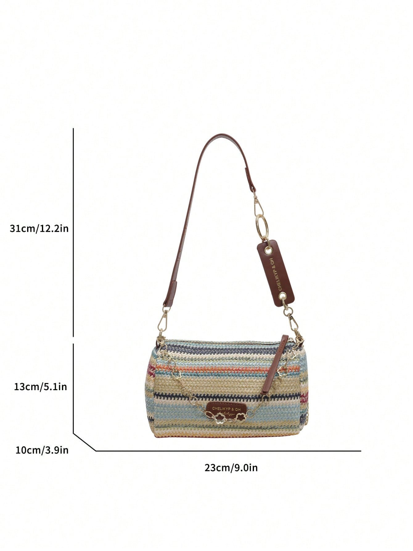 New Spring/Summer Contrast Striped Woven Straw Shoulder Bag, Fashion Letter Decor Women's