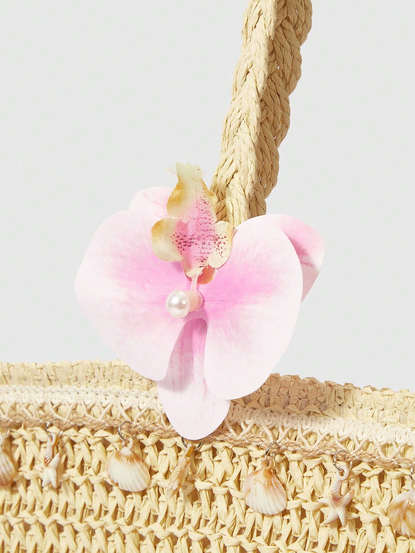 OMWE Fairycore 1pc Handmade Woven Tote Bag With Artificial Orchid, Lily Decor,