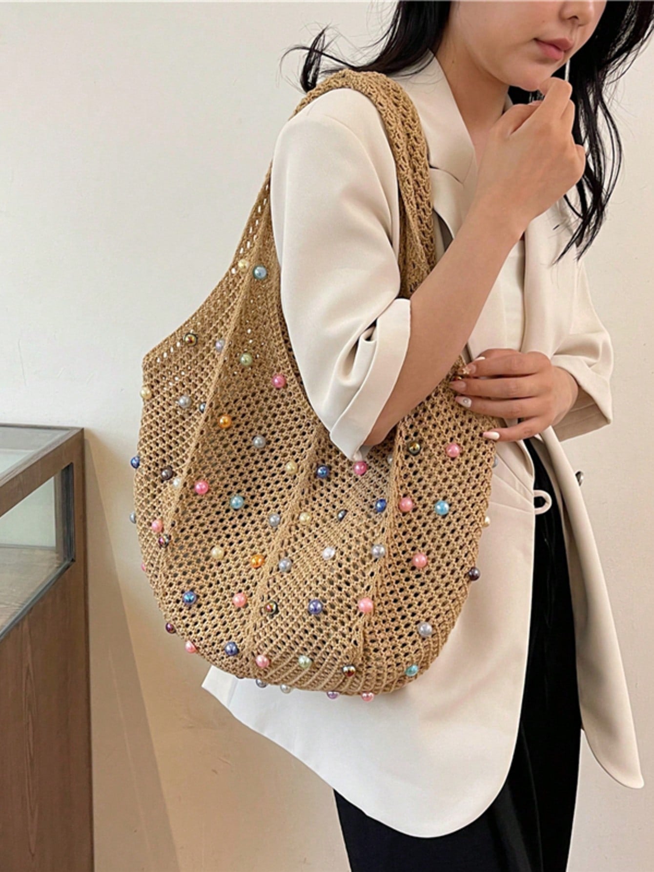 Summer New Casual Straw Tote Bag, Women Large Capacity Shoulder Shopping Handbag , Summer , Beach