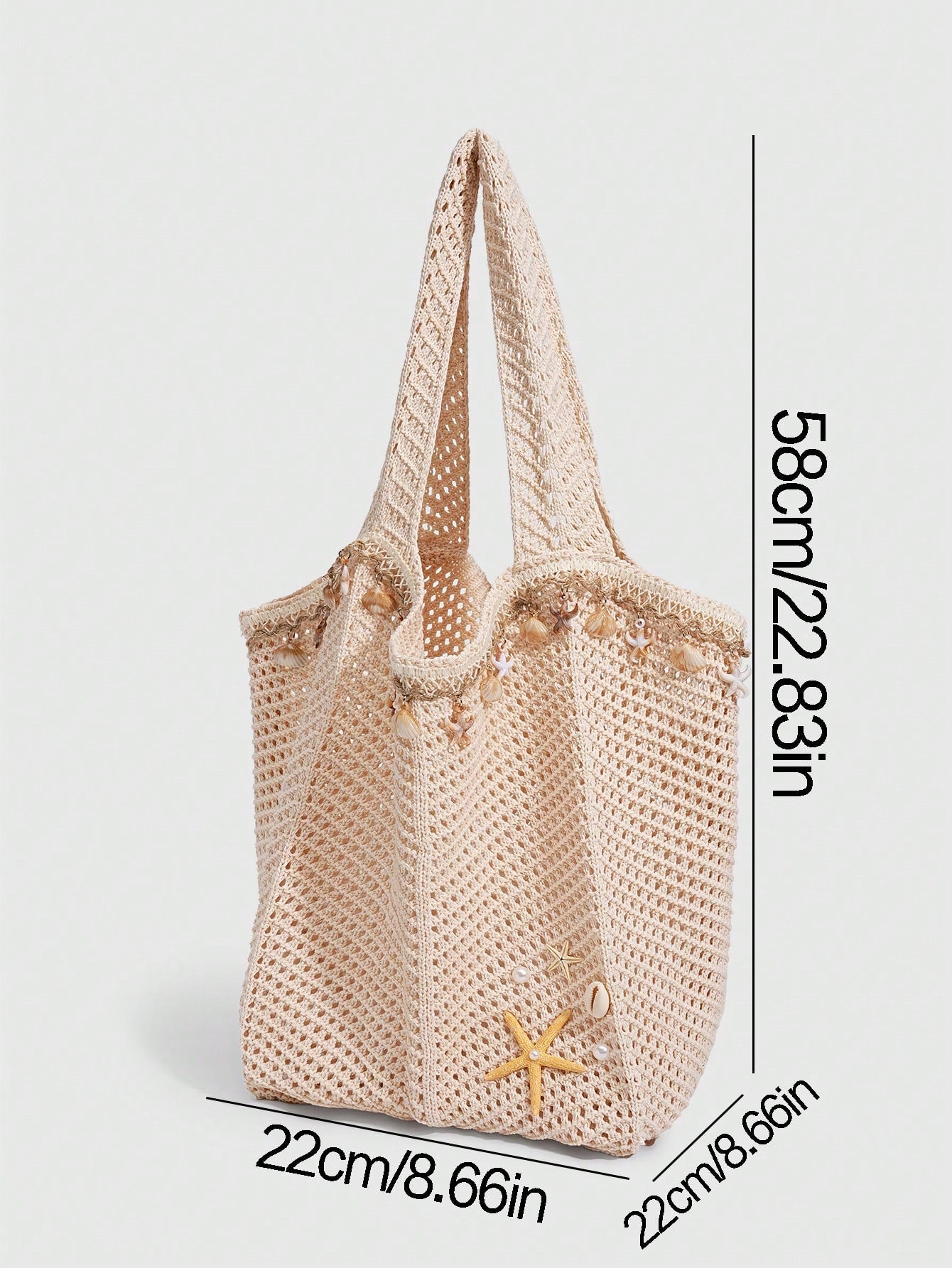 ROMWE Fairycore 1 Pc Tropical Ocean Beach Vacation Style Woven Hollow Beige Women's Shoulder Crossbody Handbag, Large Capacity Travel Vacation Bag