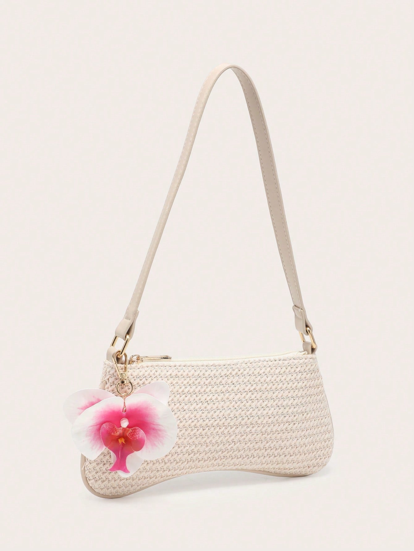 Women's Underarm Shoulder Bag, Square Bag, PU Rope Flower Pendant, Large Capacity, Lightweight, Casual Fashionable Beach Vacation Style, Suitable For Shopping And Vacation , Beach Bag, Holiday, Straw Bag