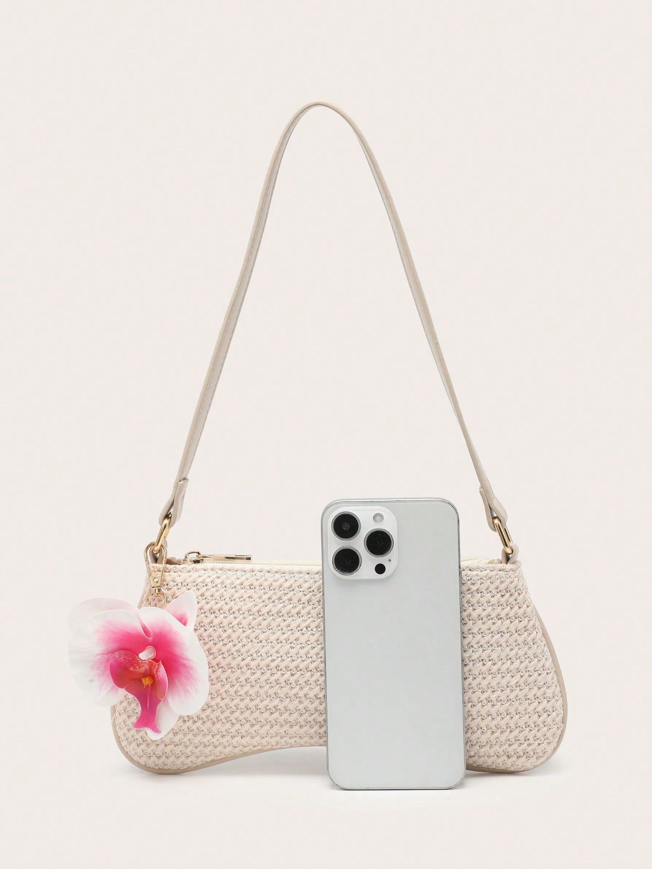 Women's Underarm Shoulder Bag, Square Bag, PU Rope Flower Pendant, Large Capacity, Lightweight, Casual Fashionable Beach Vacation Style, Suitable For Shopping And Vacation , Beach Bag, Holiday, Straw Bag