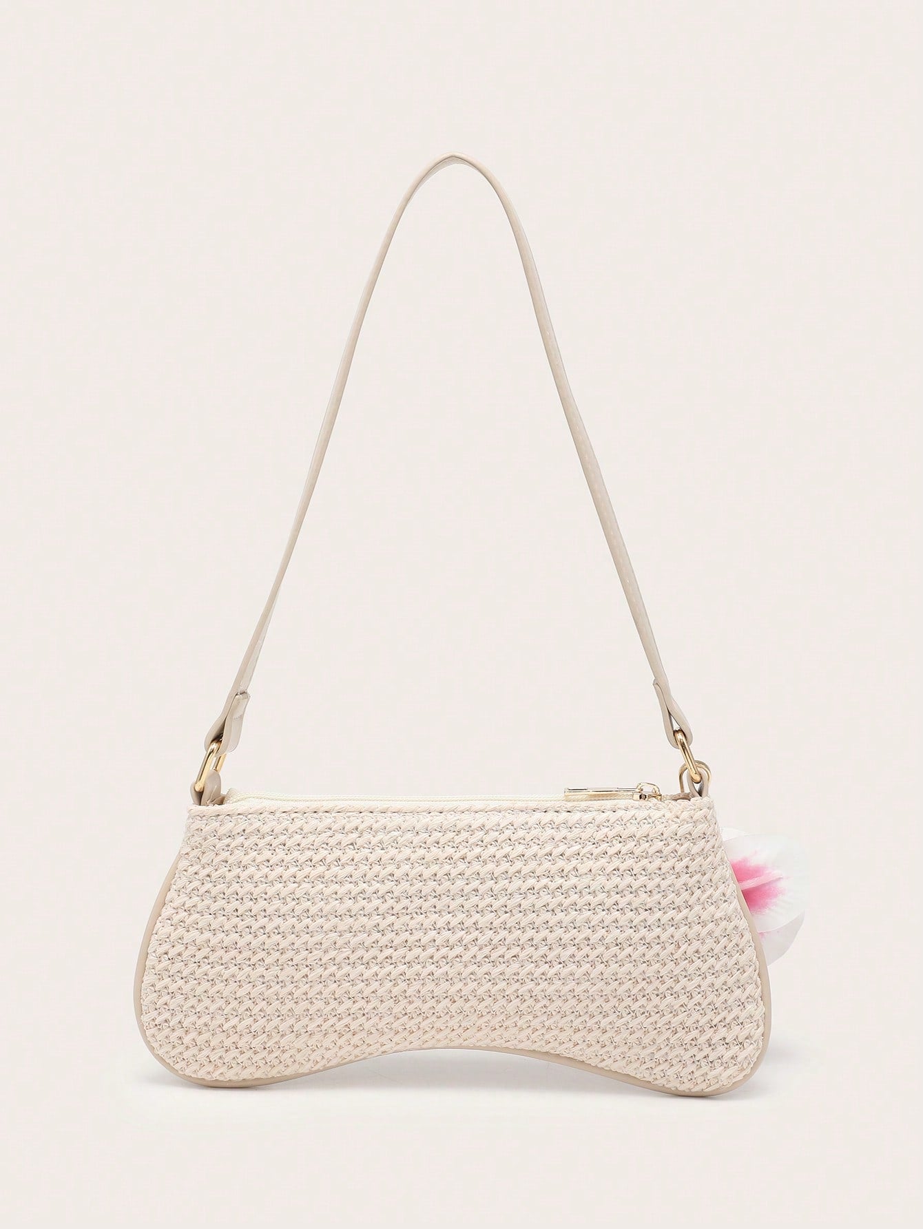Women's Underarm Shoulder Bag, Square Bag, PU Rope Flower Pendant, Large Capacity, Lightweight, Casual Fashionable Beach Vacation Style, Suitable For Shopping And Vacation , Beach Bag, Holiday, Straw Bag