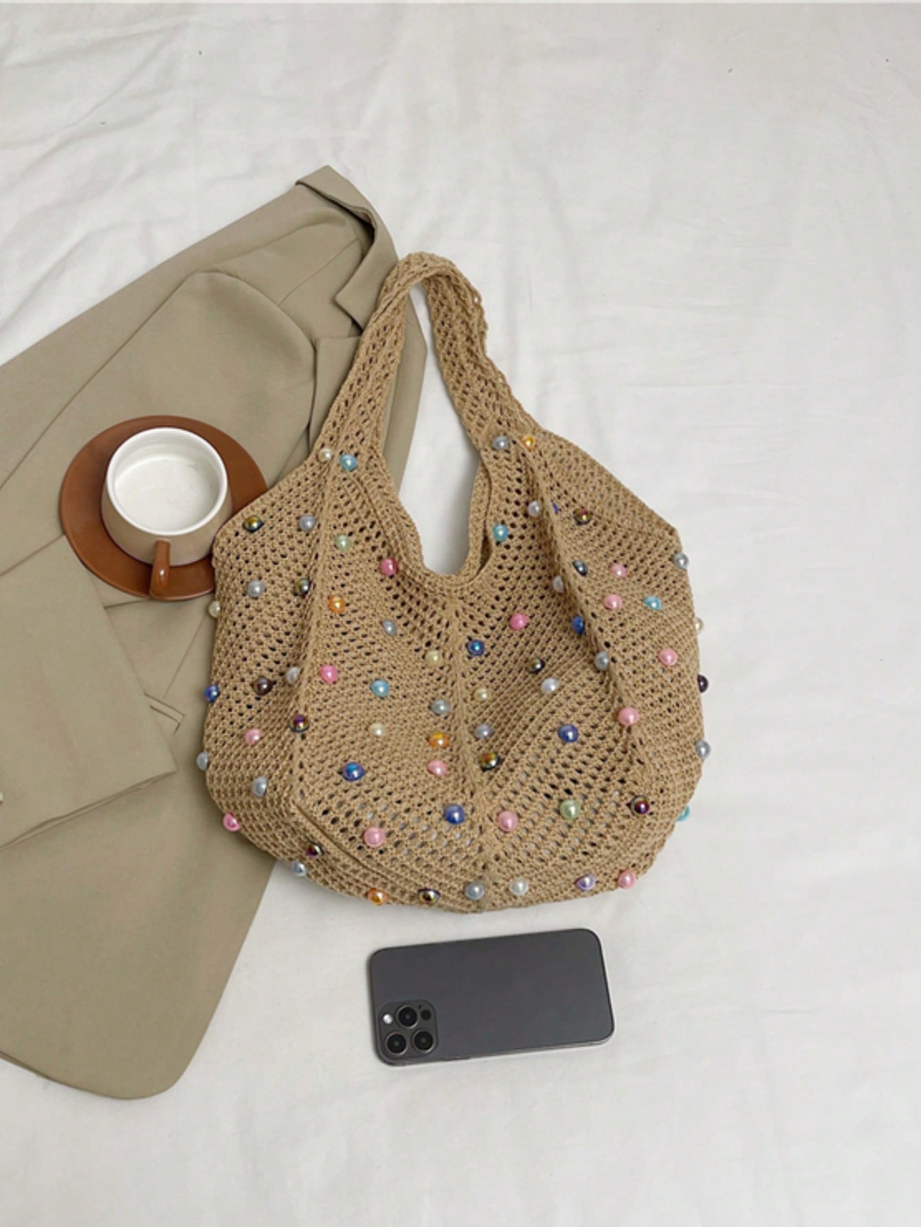 Summer New Casual Straw Tote Bag, Women Large Capacity Shoulder Shopping Handbag , Summer , Beach